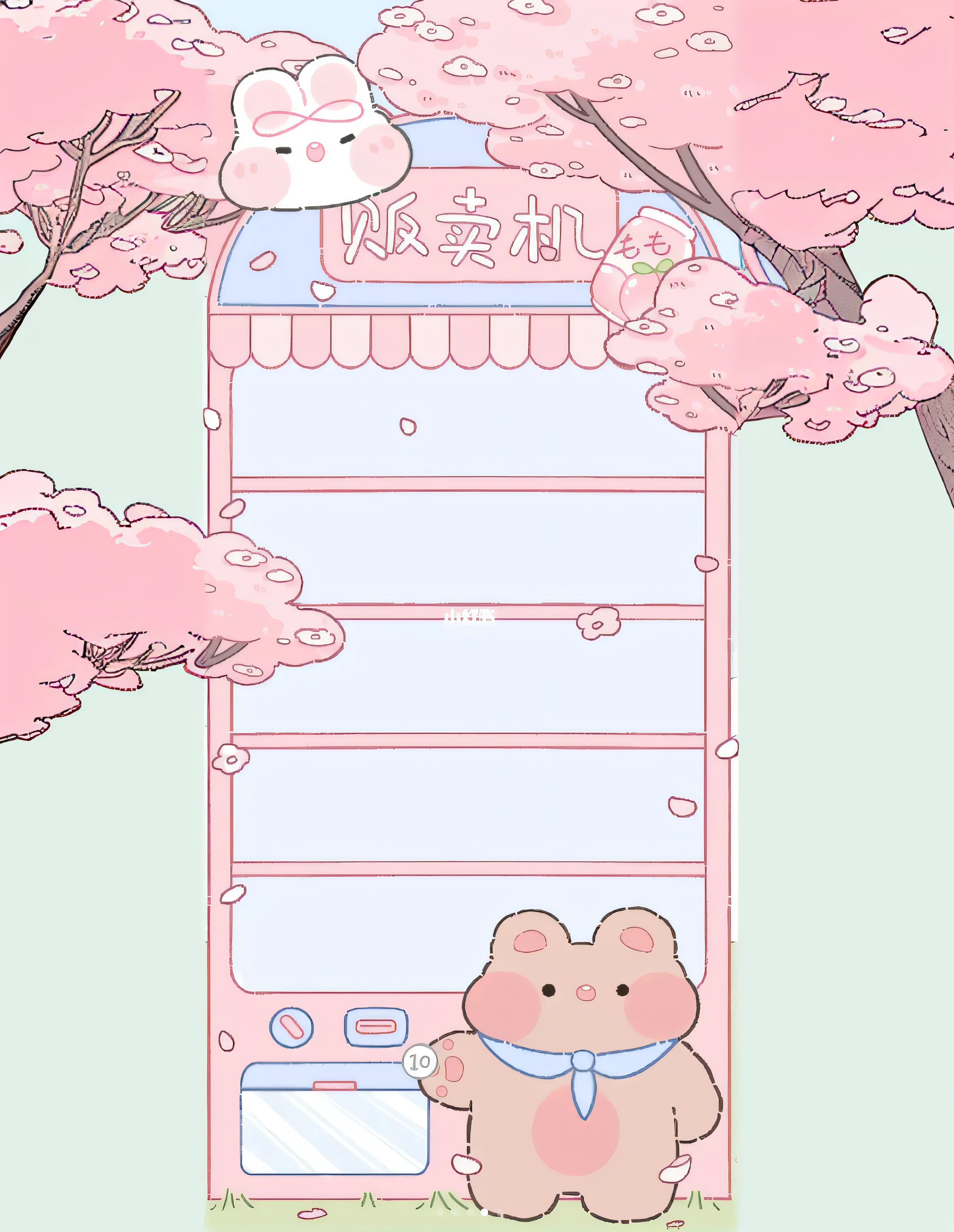 a close up of a pink and blue poster with a bear, anime background, anime background art, iphone background, empty background, kawaii aesthetic, fluffy pink anime clouds, phone background, instagram story, random background scene, clear background, pastel color theme, wallpaper aesthetic, mall background, [[empty warehouse]] background, cotton candy trees, anime screenshot pattern