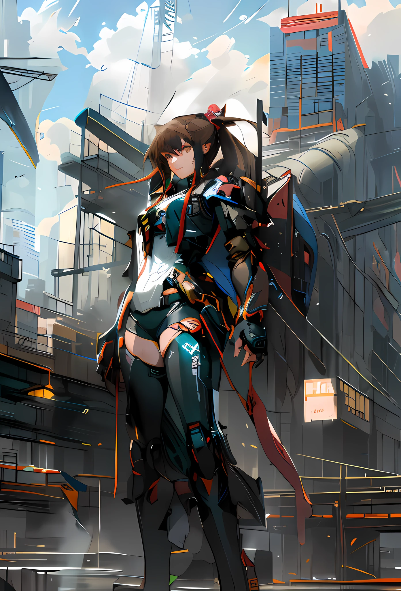 anime - style illustration of a woman in a futuristic city, cyberpunk anime girl mech, digital cyberpunk anime art, girl in mecha cyber armor, anime cyberpunk art, mechanized valkyrie girl, cyberpunk anime girl, female cyberpunk anime girl, cyberpunk anime art, inspired by Krenz Cushart, female mecha, digital cyberpunk - anime art