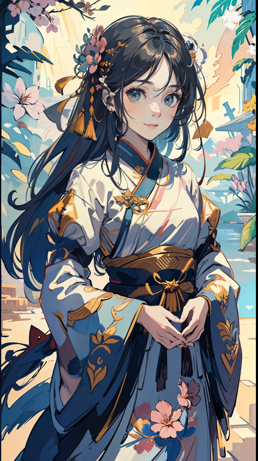 (masterpiece),(best quality),(ultra-detailed),illustration,disheveled hair,Dynamic angle,solo,1girl,game character portrait,(colorful),kimono,(fox tailed :1.2),sit,(barefoot),Fox ear,(chiaroscuro lighting:1.2),smile,mountains,lake water,(flat color:1.5),maple leaf