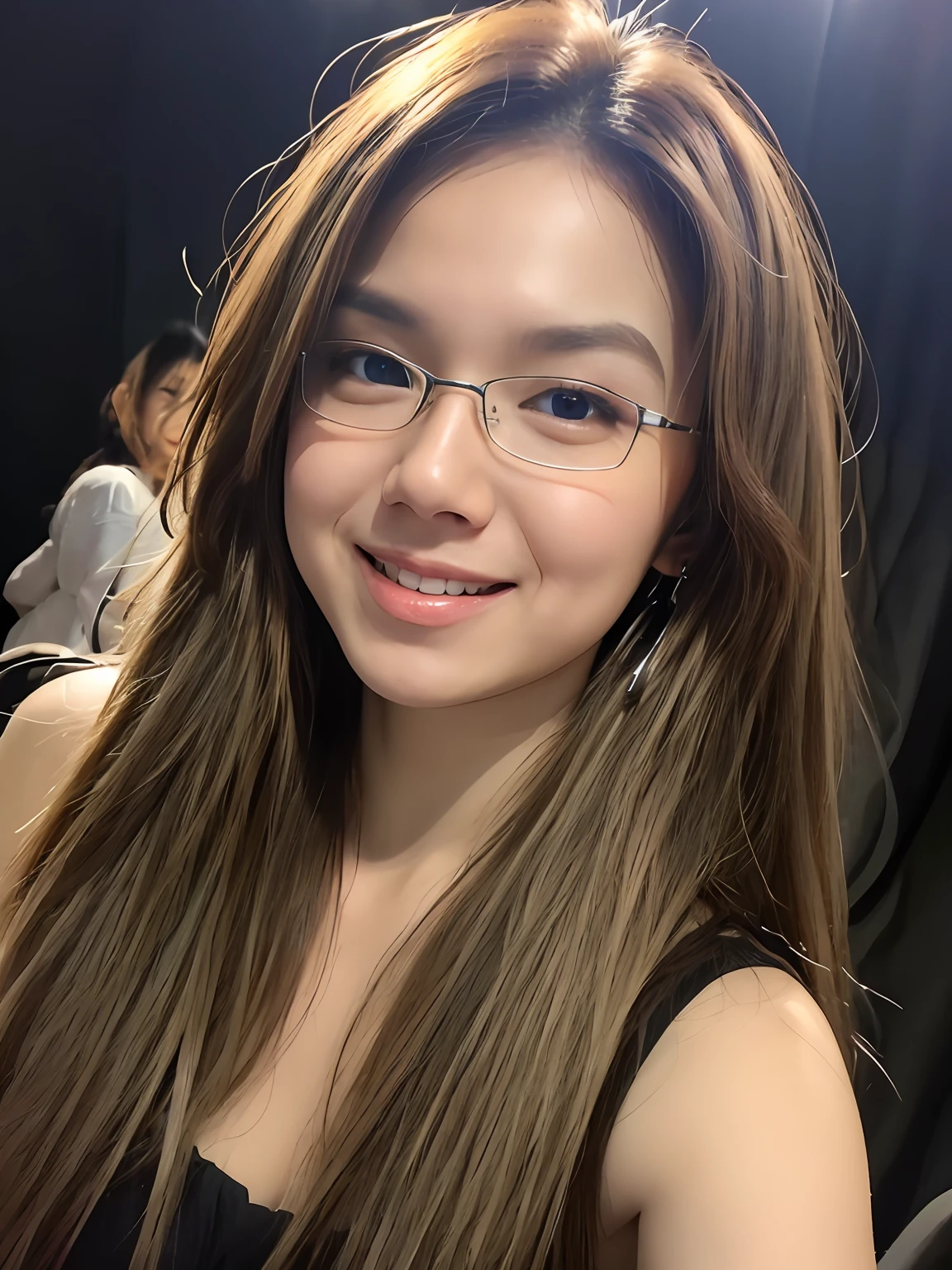 masterpiece, best picture quality, high quality, beautiful girl, Japanese, Japanese school girl, popular Korean makeup, detailed, swollen eyes, detailed eyes, detailed skin, beautiful skin, ultra high resolution, (reality: 1.4), very beautiful, slightly younger face, beautiful skin, slender, (ultra realistic), (illustration), (high resolution), (8K), (highly detailed), (best illustration), (beautifully detailed eyes), (super detailed), (wallpaper), (detailed face), looking at viewer, fine details, detailed face, pureerosfaceace_v1, smiling, looking straight ahead, looking straight ahead, angle from waist up, realistic photo, bright lighting, professional lighting, with red hair highlights, long hair, dark abandoned, big red moon, gorgeous red and black dress, mature woman,キスショット・アセロラオリオン・ハートアンダーブレード