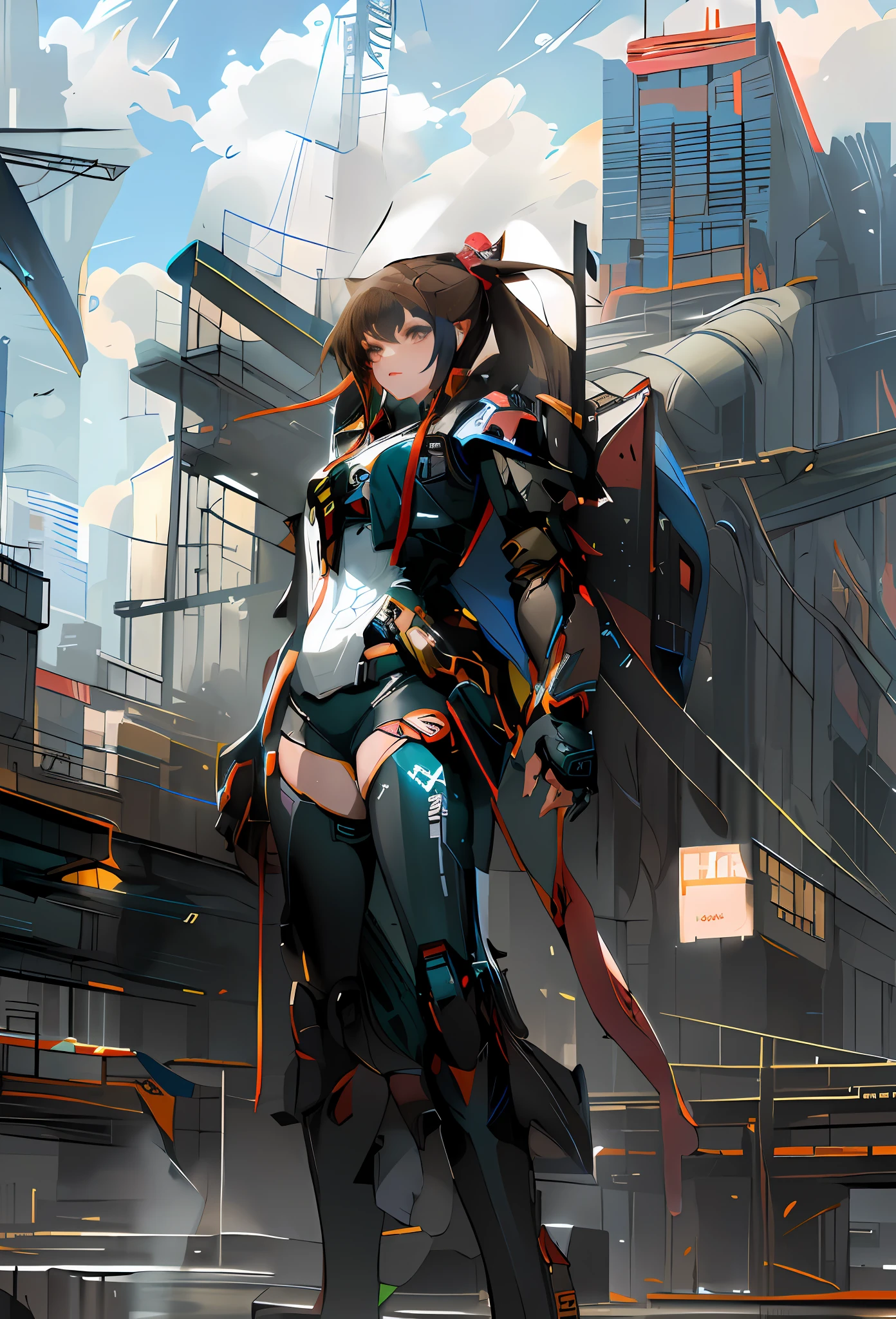 anime - style illustration of a woman in a futuristic city, cyberpunk anime girl mech, digital cyberpunk anime art, girl in mecha cyber armor, anime cyberpunk art, mechanized valkyrie girl, cyberpunk anime girl, female cyberpunk anime girl, cyberpunk anime art, inspired by Krenz Cushart, female mecha, digital cyberpunk - anime art