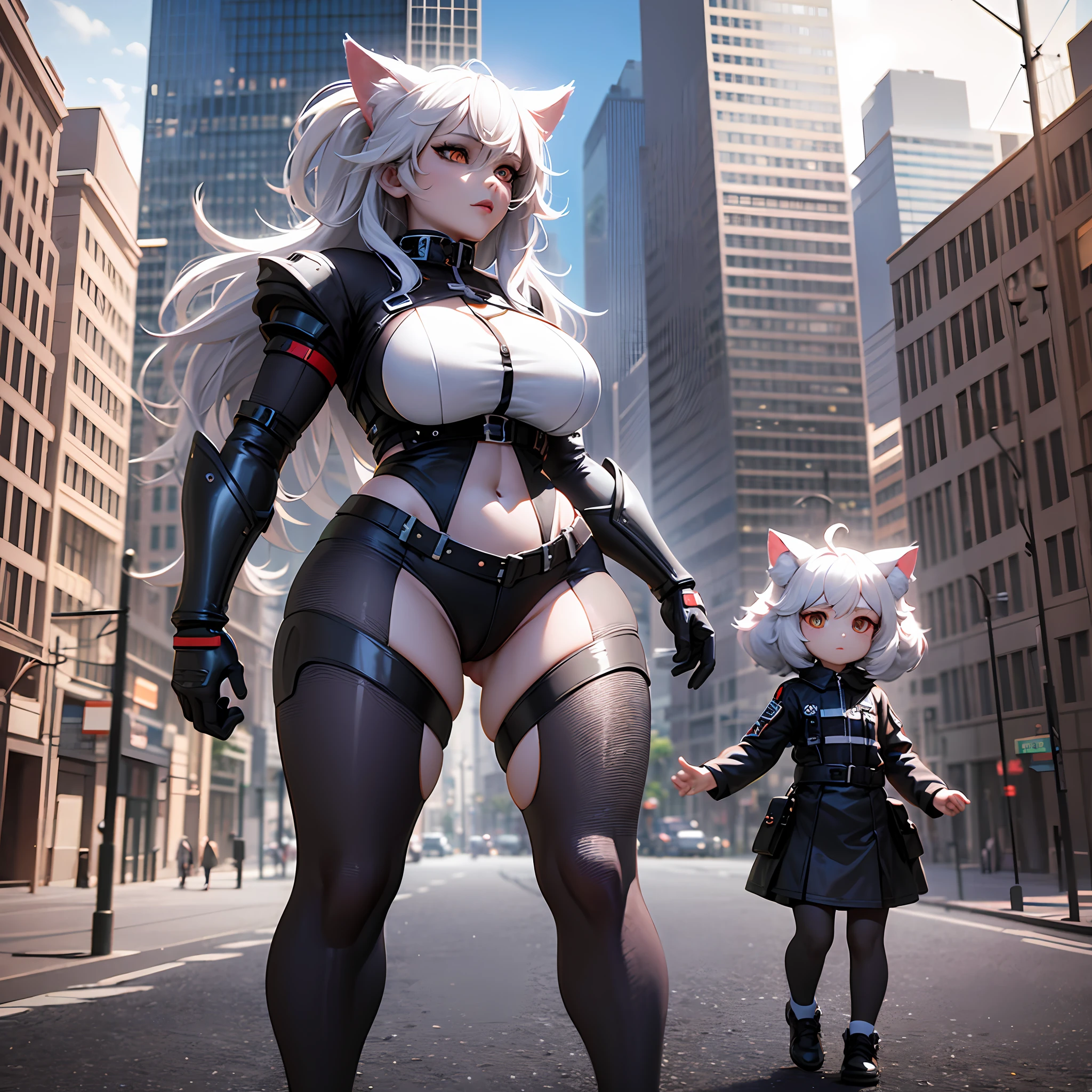 Huge kitty (Angora) and (tiny) girl, full body view , High resolution , 8k , octane render , 3D highlight --auto --s2