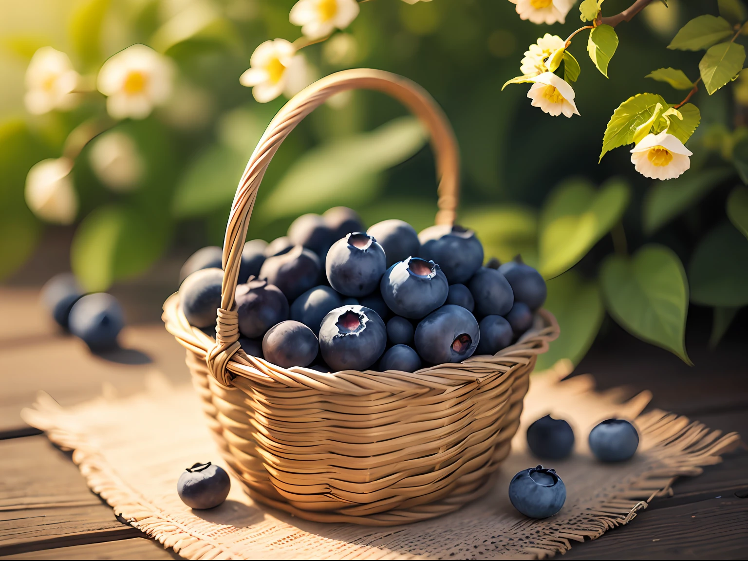Basket of blueberries, spring background, green color, 8k --auto