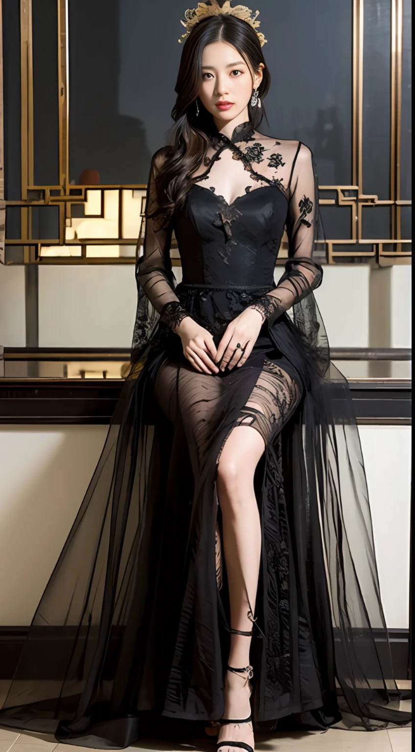 Chinese style, lace elements at the neckline of the dress lace elements in the cuff part Dark pattern is traditional moire, dark details such as pleats, embroidery, beads, silk, crepe, dress length is knee-length or long dark lace edge, add bow or flower decoration at the waist or neckline