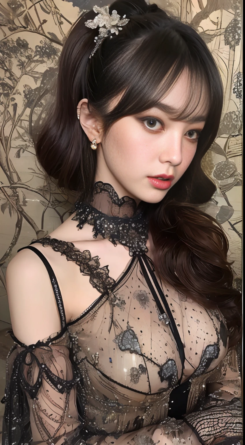 Chinese loose style, lace elements at the neckline of the dress lace elements lace elements at the cuffs Dark pattern is traditional moire, dark details such as pleats, embroidery, beads, silk, crepe, dress length knee-length or long dark lace trim, bow or flower decoration at the waist or neckline