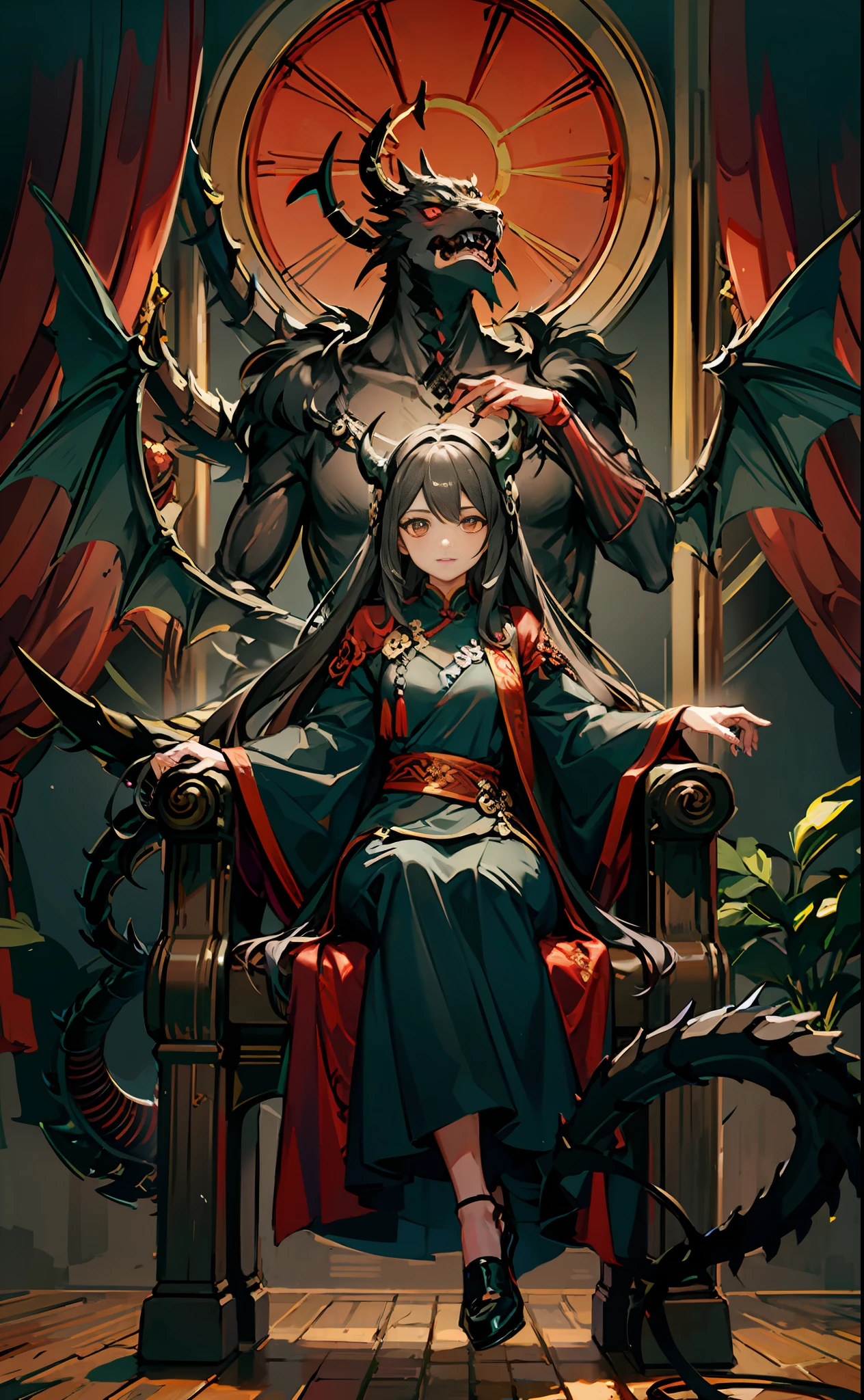 Black Chinese dragon on background
