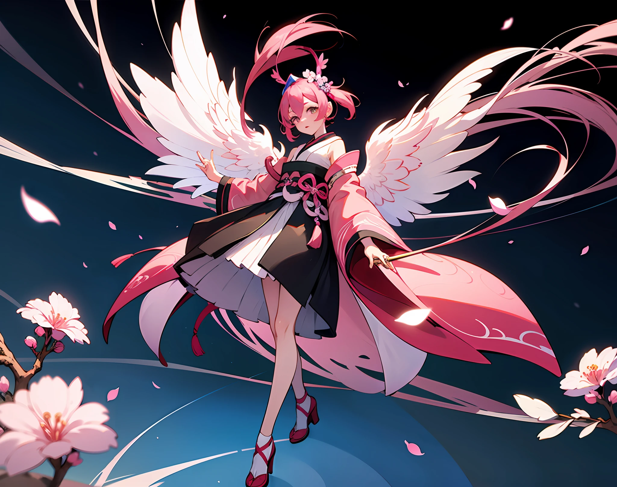 Pink belt, Onmyoji detailed art, anime goddess, cherry blossom, full body, pink, purple, black, white, game style, two-dimensional
