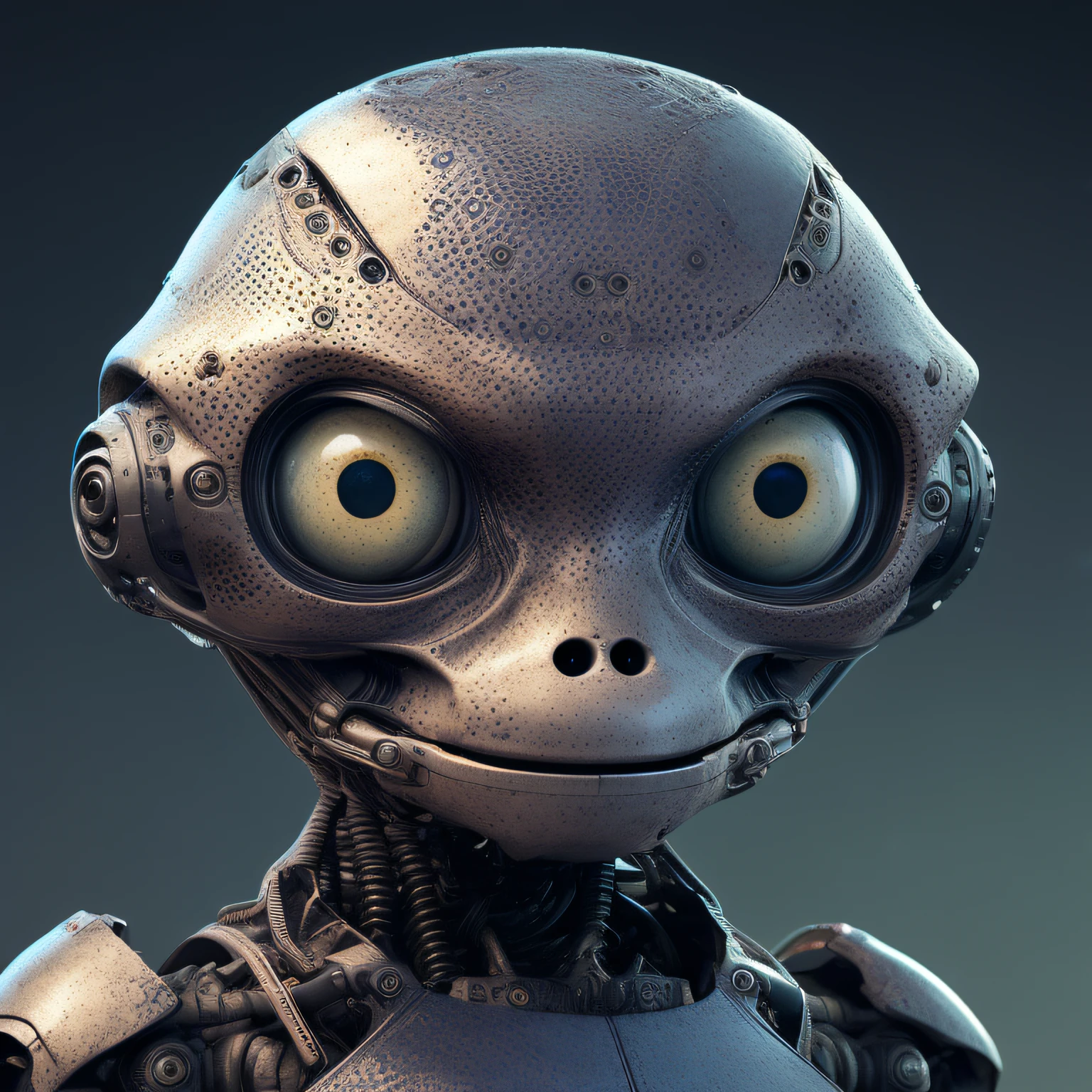 fking_scifi_v2, Alien Portrait, Big Eyes, Eyes with Mind, Smooth Skin, 80mm, f/1.8, Depth of Field, Bokeh, Depth of Field, Subsurface Scattering, Pointillism, Facing Lens, Pure Background, Upper Body Close-up