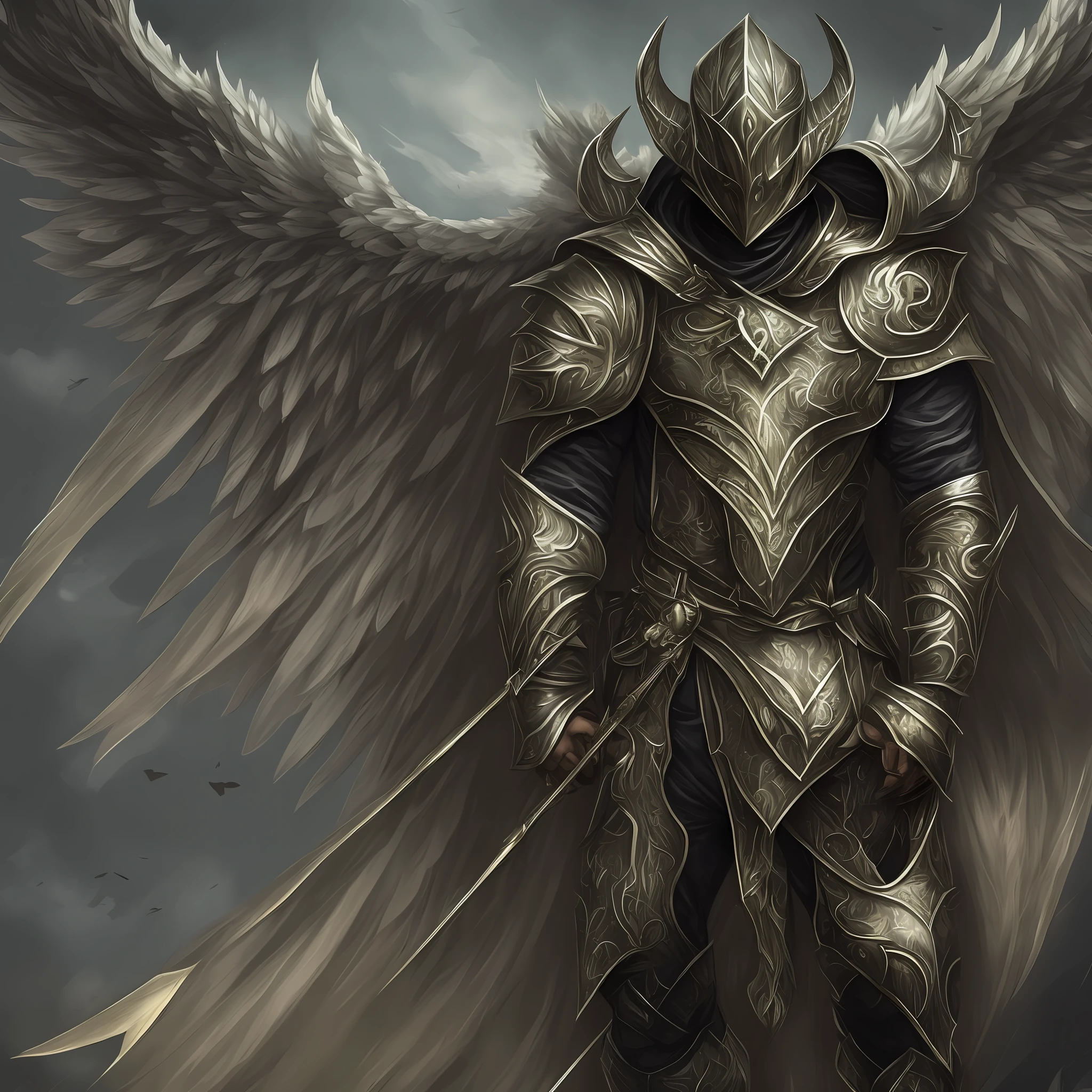 Dark Angel, Green Wings, Fencing Mask, Fallen Angel, Black Armor, Black Helmet, Fantasy, Spreading Wings --auto