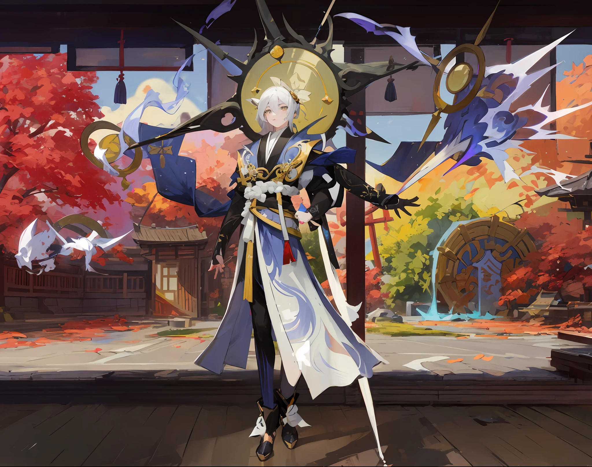 "Onmyoji Detailed Art", Onmyoji Portrait, Elemental Master Full Portrait, Full Body Immortal, Onmyoji, Blue Series, Susanoo, Shocking, Powerful Aura
