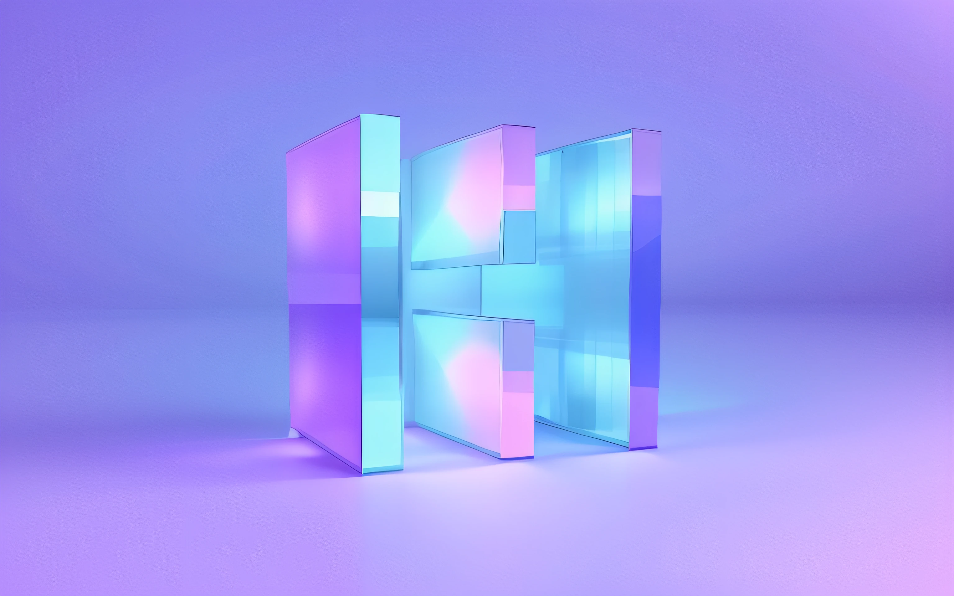 Geometry, 3D, diffuse wind, blue-violet gradient, translucent, refracted light, pure white background
