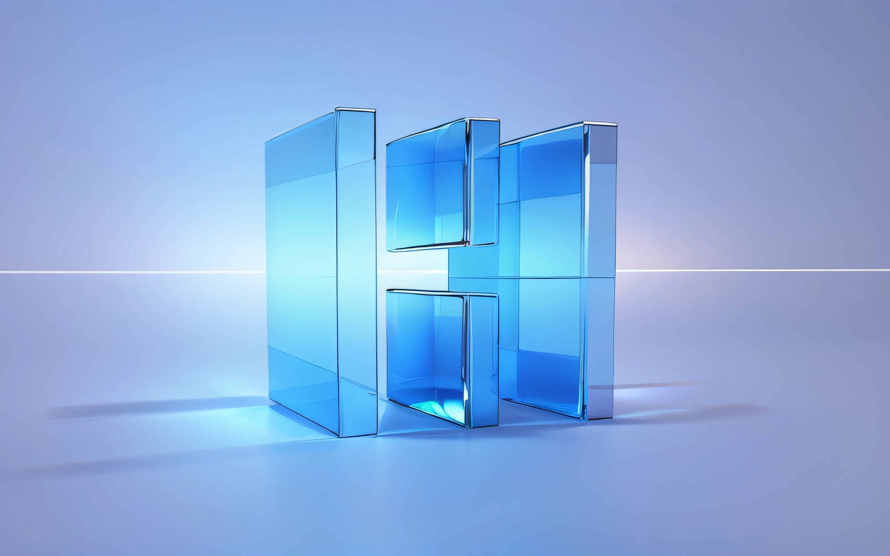 Geometry, 3D, diffuse wind, blue gradient, glass texture, refracted light, pure white background