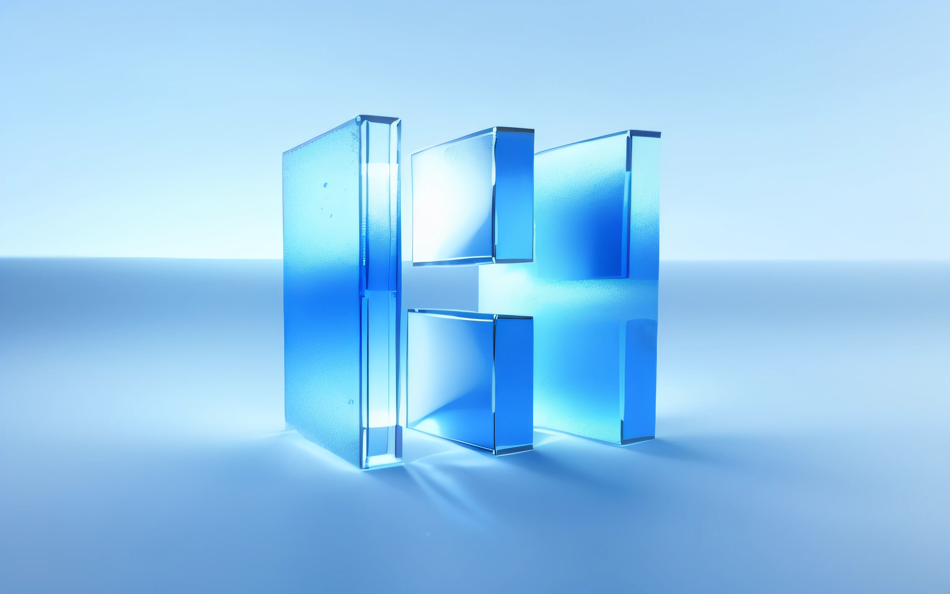 Geometry, 3D, diffuse wind, blue gradient, glass texture, refracted light, pure white background