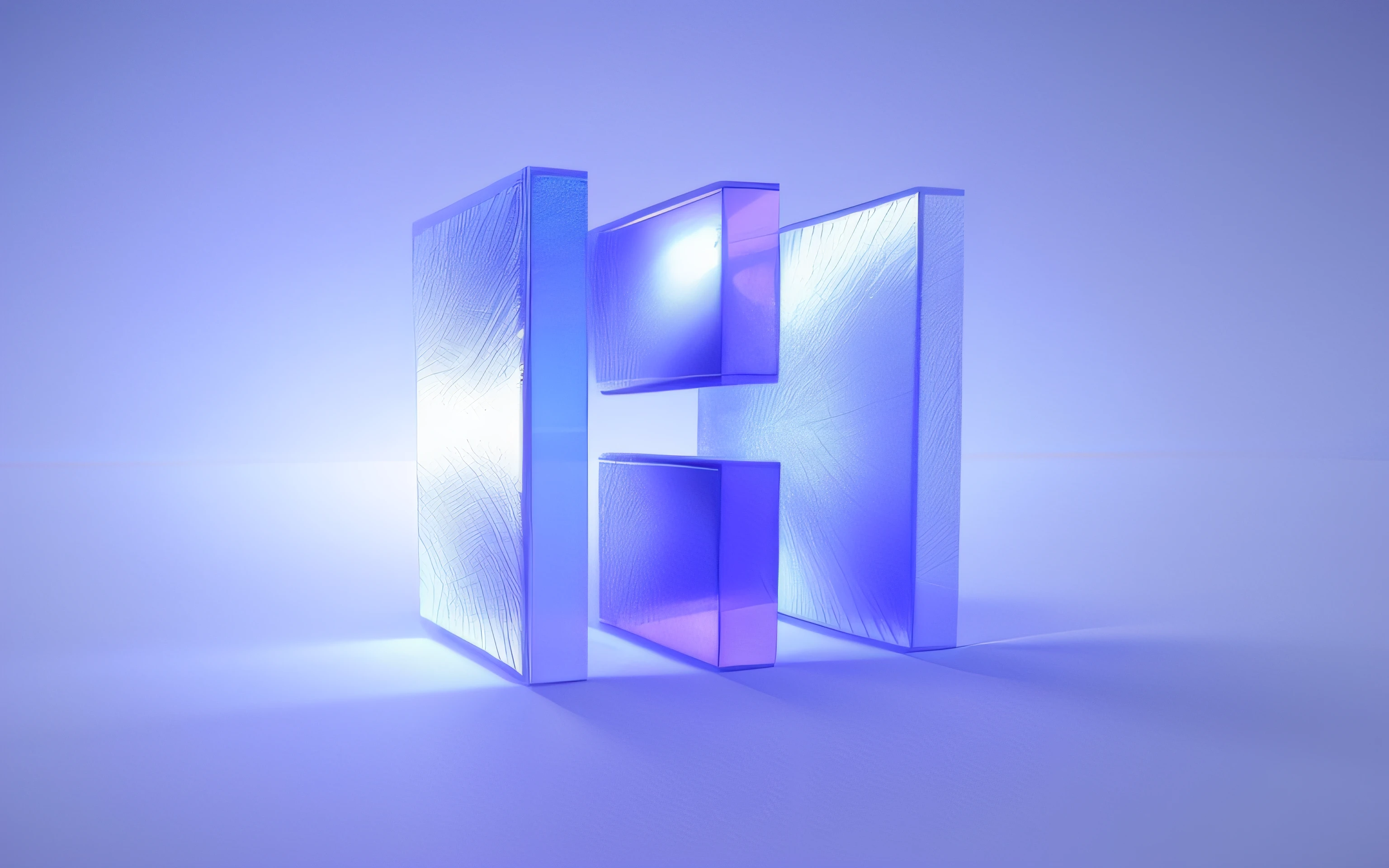 Geometry, 3D, diffuse wind, blue-violet gradient, glass texture, refractive light, pure white background