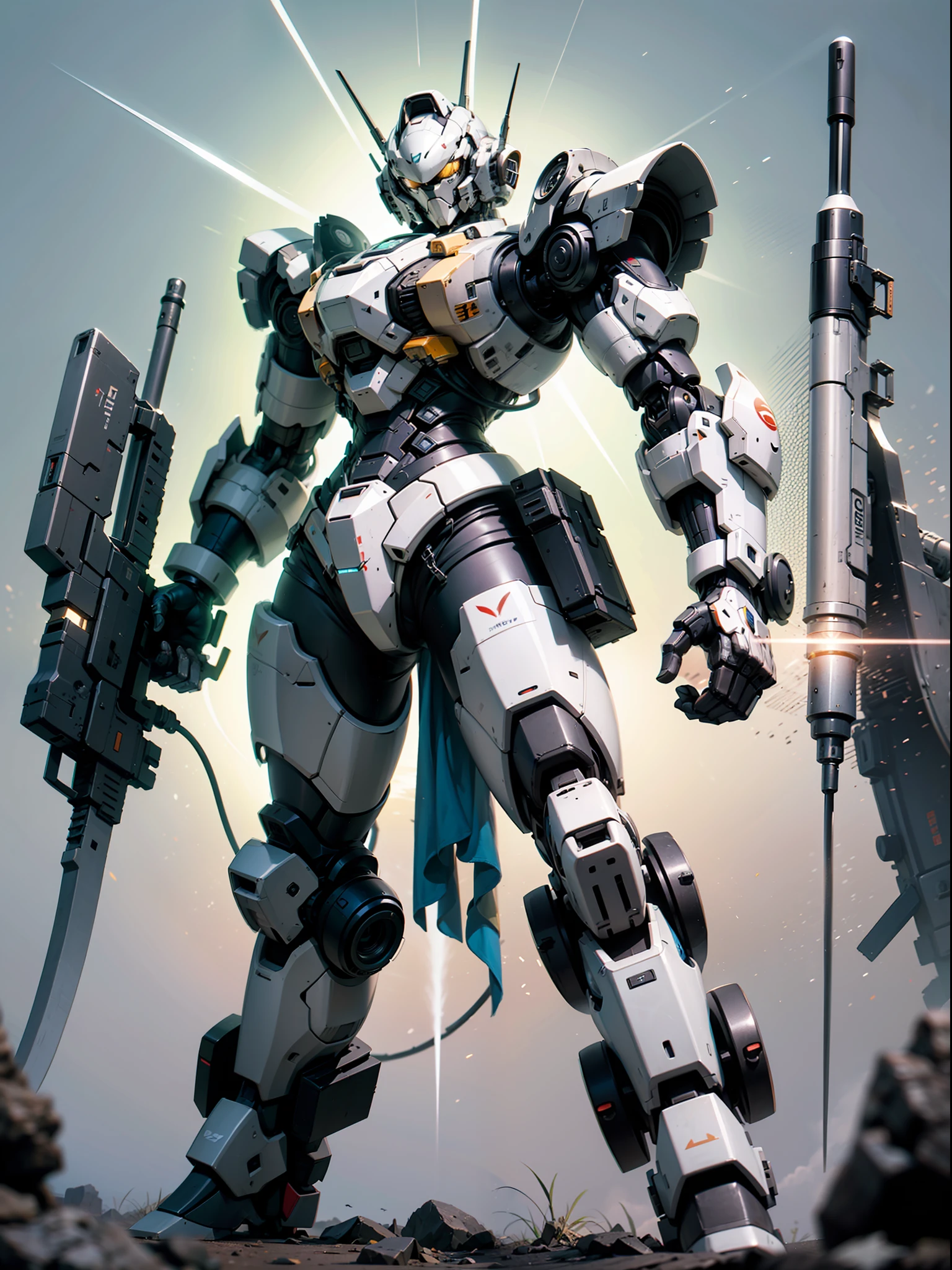 ((Best Quality)), ((Masterpiece)), (Very detailed: 1.3), 8K, cool painting, full of sci-fi, assassin mech with a long sword, streamlined green armor, complex weapons and equipment behind it, Gundam humanoid mech, anime mech aesthetics, perfect body proportions, heads-up view, standing posture, military giant mech, missiles, rocks, futuristic technology, realism, dark clouds in the sky, dark war background, ray tracing, light particles, nvidia Trtx, super resolution, Unreal 5, Subsurface Scattering, Specular and Albedo Maps, Rule of Thirds, Large Aperture, Battle Stance, 8K Raw Data, High Efficiency Subpixels, Subpixel Convolution, Light Particles, Light Scattering, Tyndall Effect, Ray Tracing.