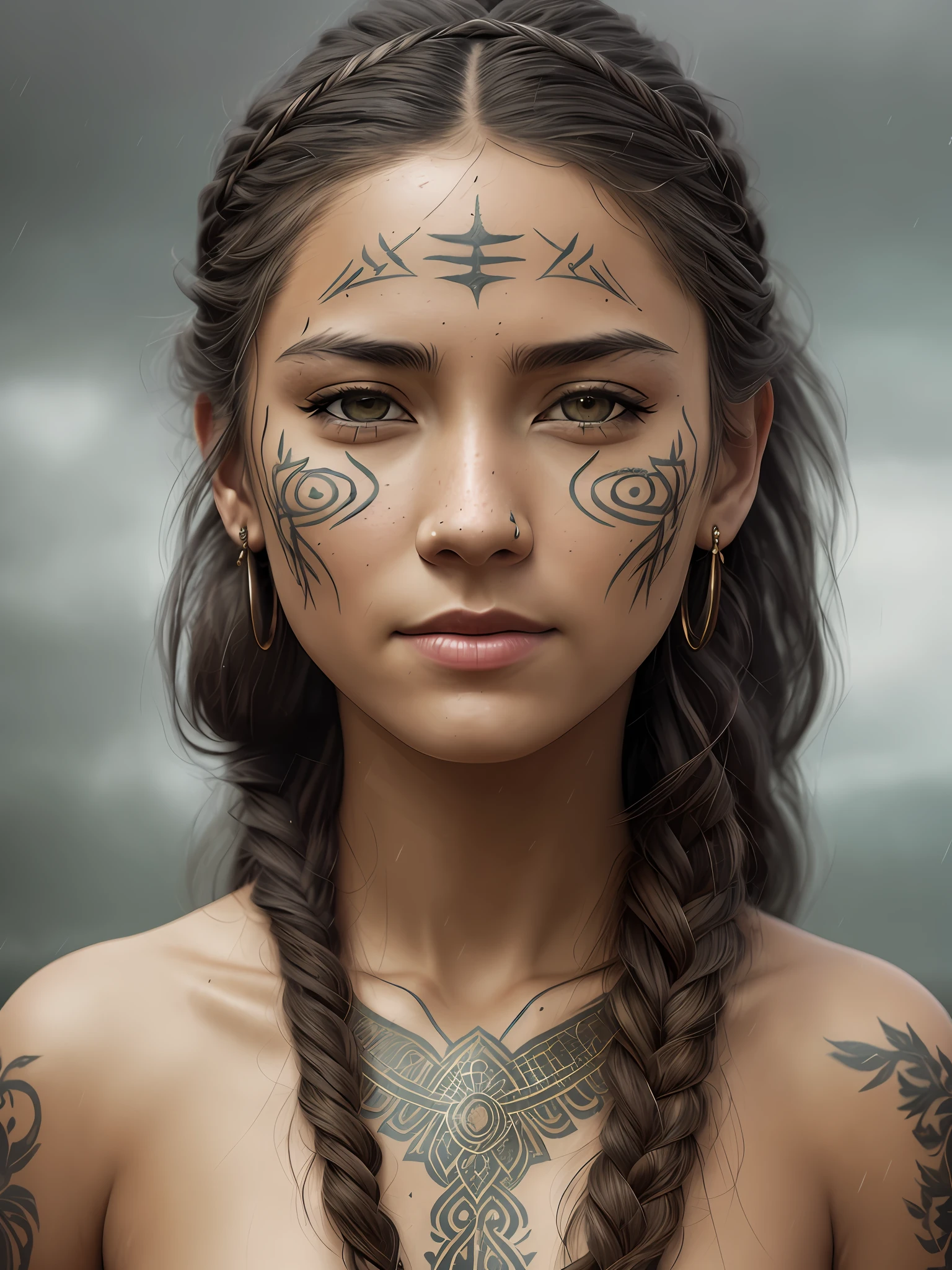 Viking woman, snow, war face paint