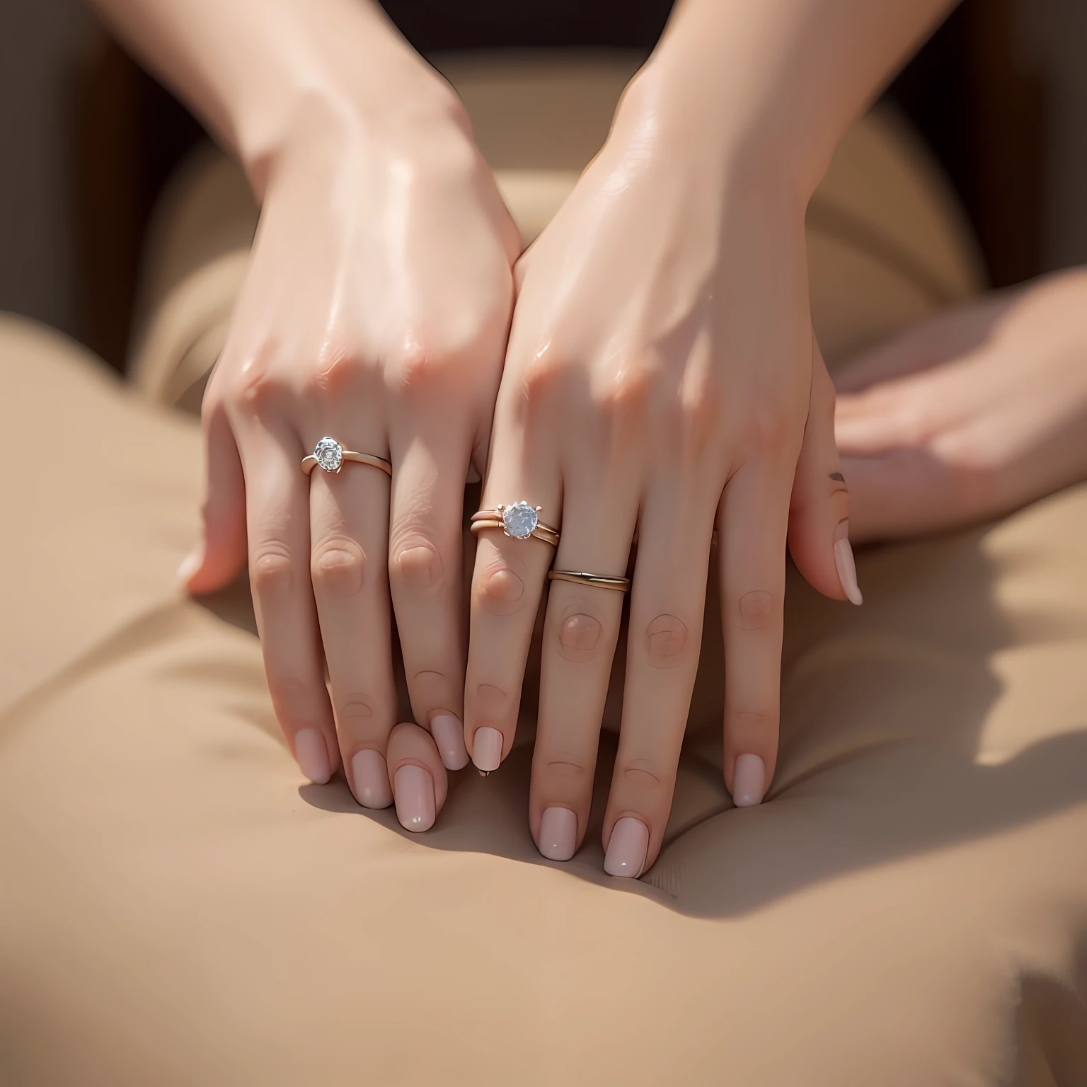 A woman wears a ring on her finger, accurate detail, Engagement ring advertising, timeless, Wear a ring on your finger, High quality details --auto