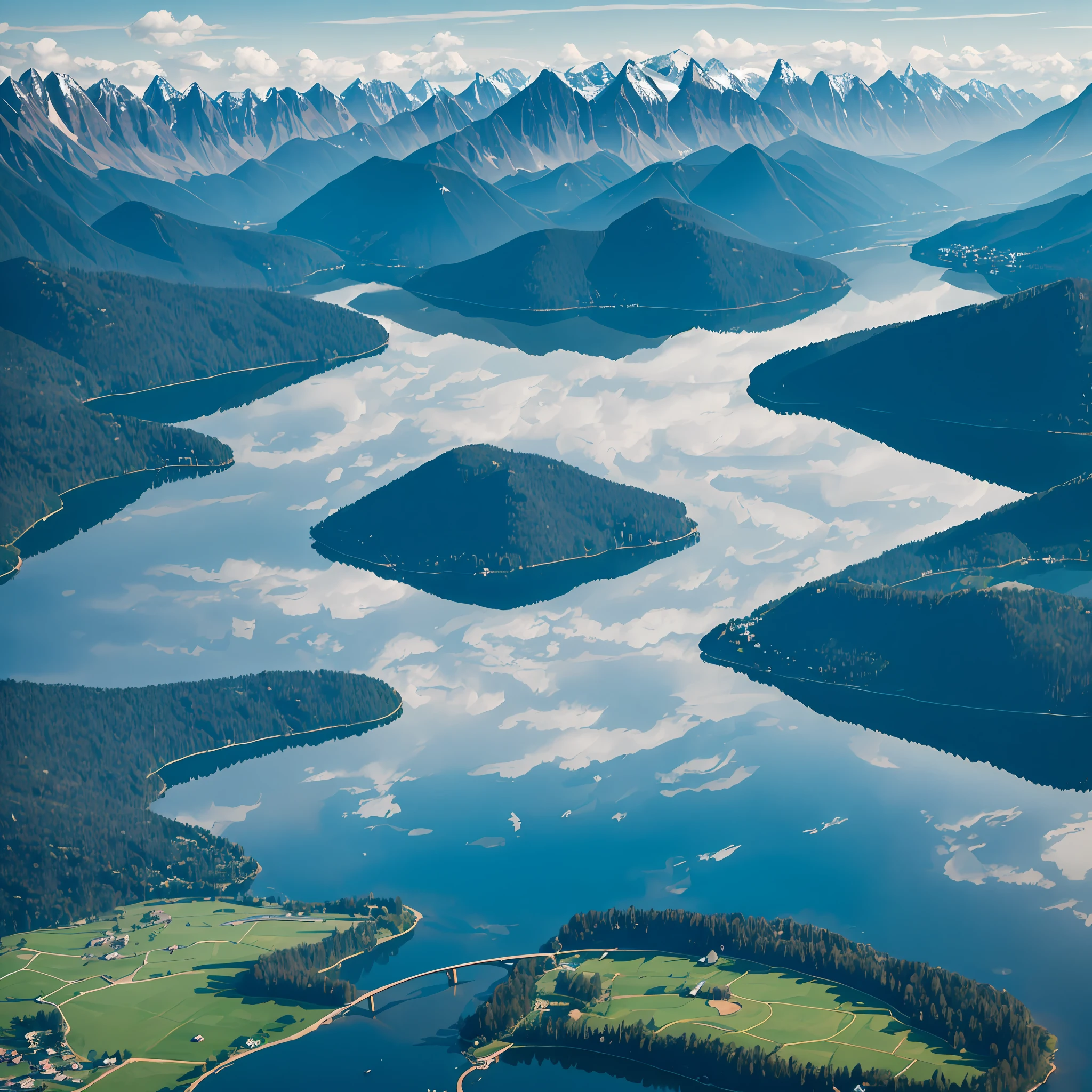 Landscape photography, a serene lake, in a mountainous region, aerial shot, serene