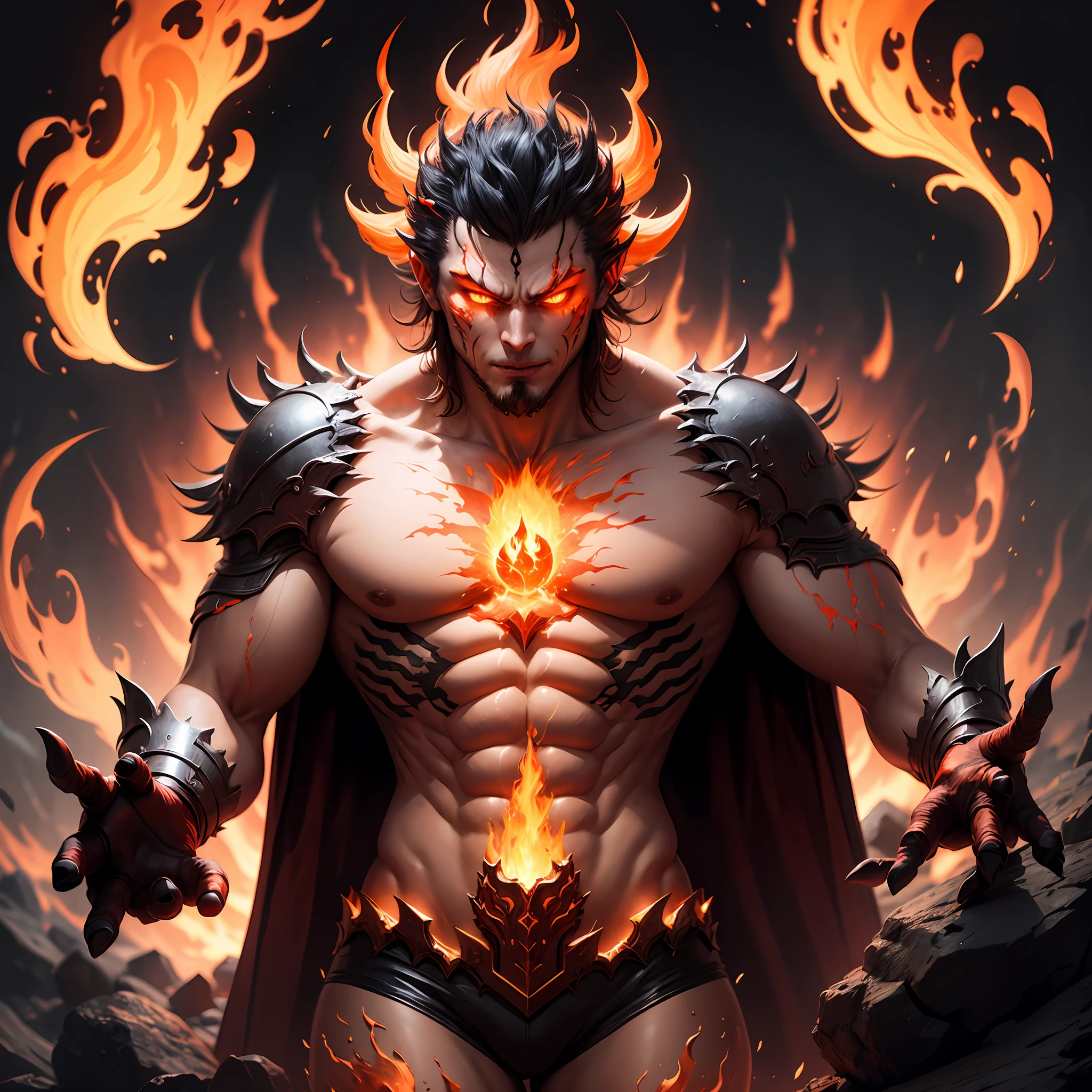 Fiery humanoid monster, red fire, orange fire --auto