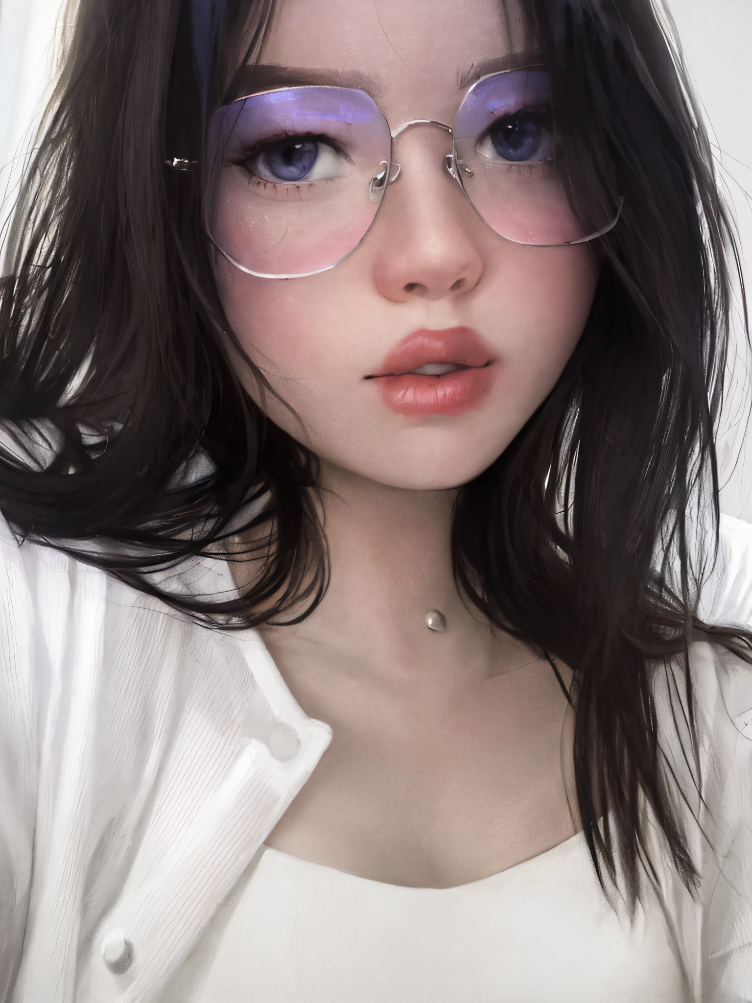 A girl, wearing glasses, pouting, wearing white clothes, indoors, anime girl with long pink hair looking at the camera, 8 0 s anime atmosphere, 8 0 s anime art style, art style in 8 0 s anime, 9 0 s anime aesthetics, retro anime girl, 1980s anime style, 9 0 s anime art style, 8 0 s anime style, retro anime image, highest quality, 8K,