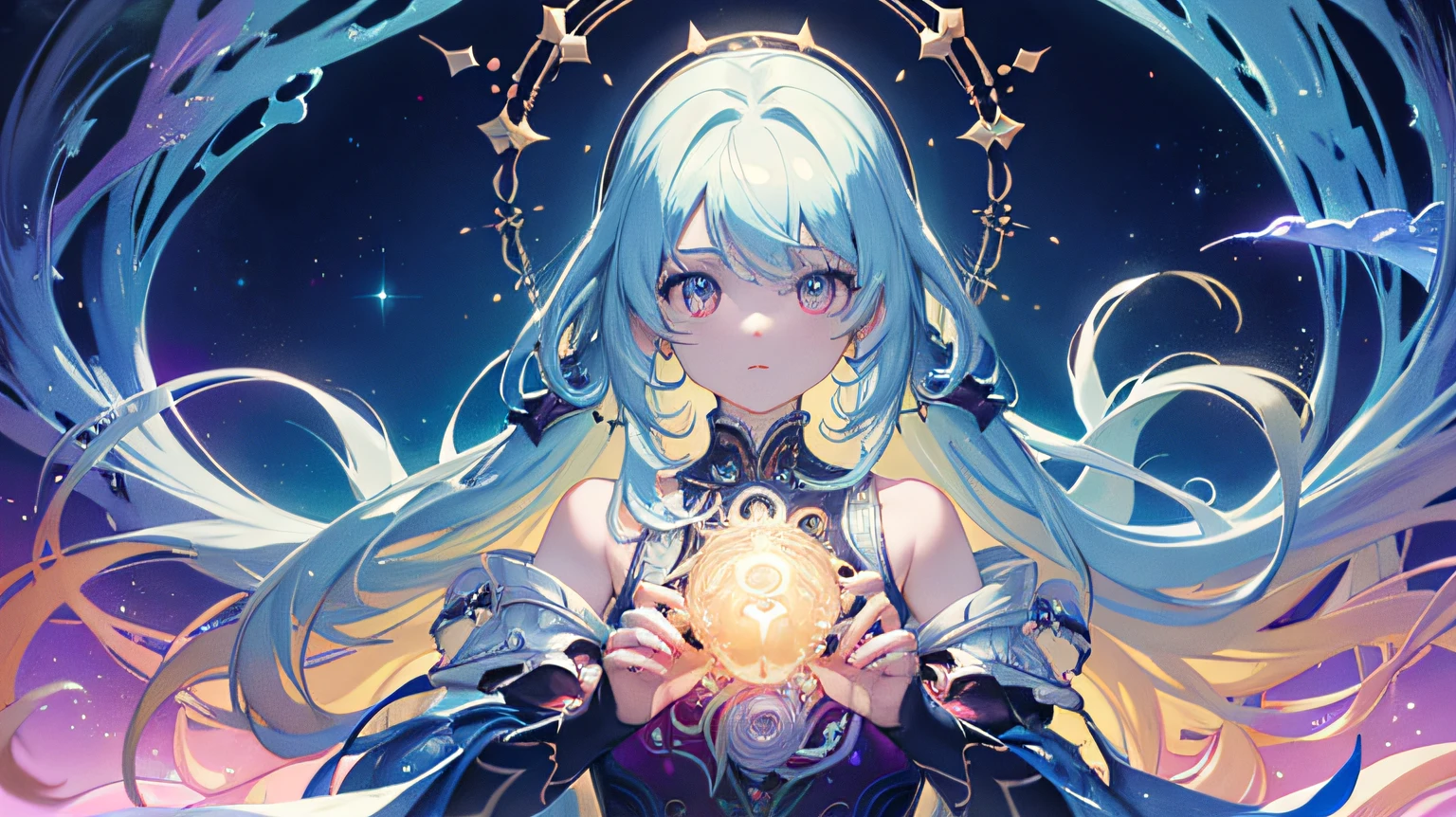 Beautiful portrait of the highest quality, masterpiece, exquisite CG, full body photo, light blue long-haired girl, in the sea, delicate and complex hair ornaments, dragon horns, upper body and lower body dragon tail, golden eyes long eyelashes, floating hair, highlights, bubbles, panorama, wide-angle lens, absolutely beautiful, charming, perfect, ultra-clear, HD, full body photos