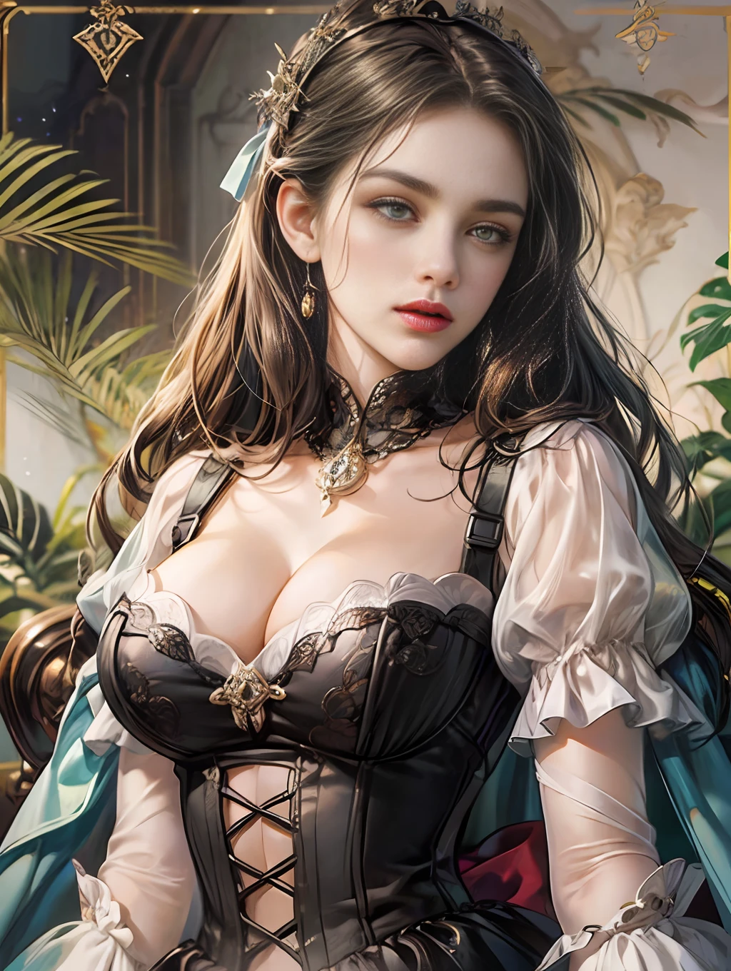(Pure Color: 0.9), (Color: 1.1), (Masterpiece: 1,2), Top Quality, Masterpiece, High Resolution, Original, Highly Detailed Wallpaper, Beauty, Victorian, Dress, Melancholy, Big Breasts, , 40 years old --auto --s2
