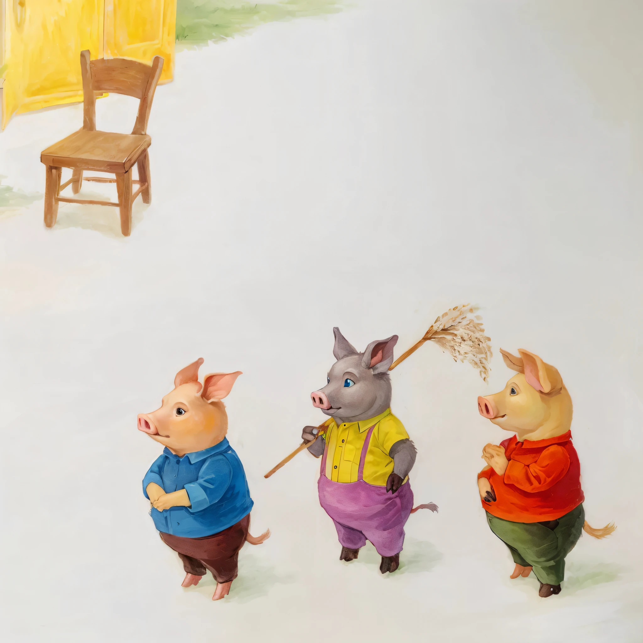 Three leisurely piglets in the room