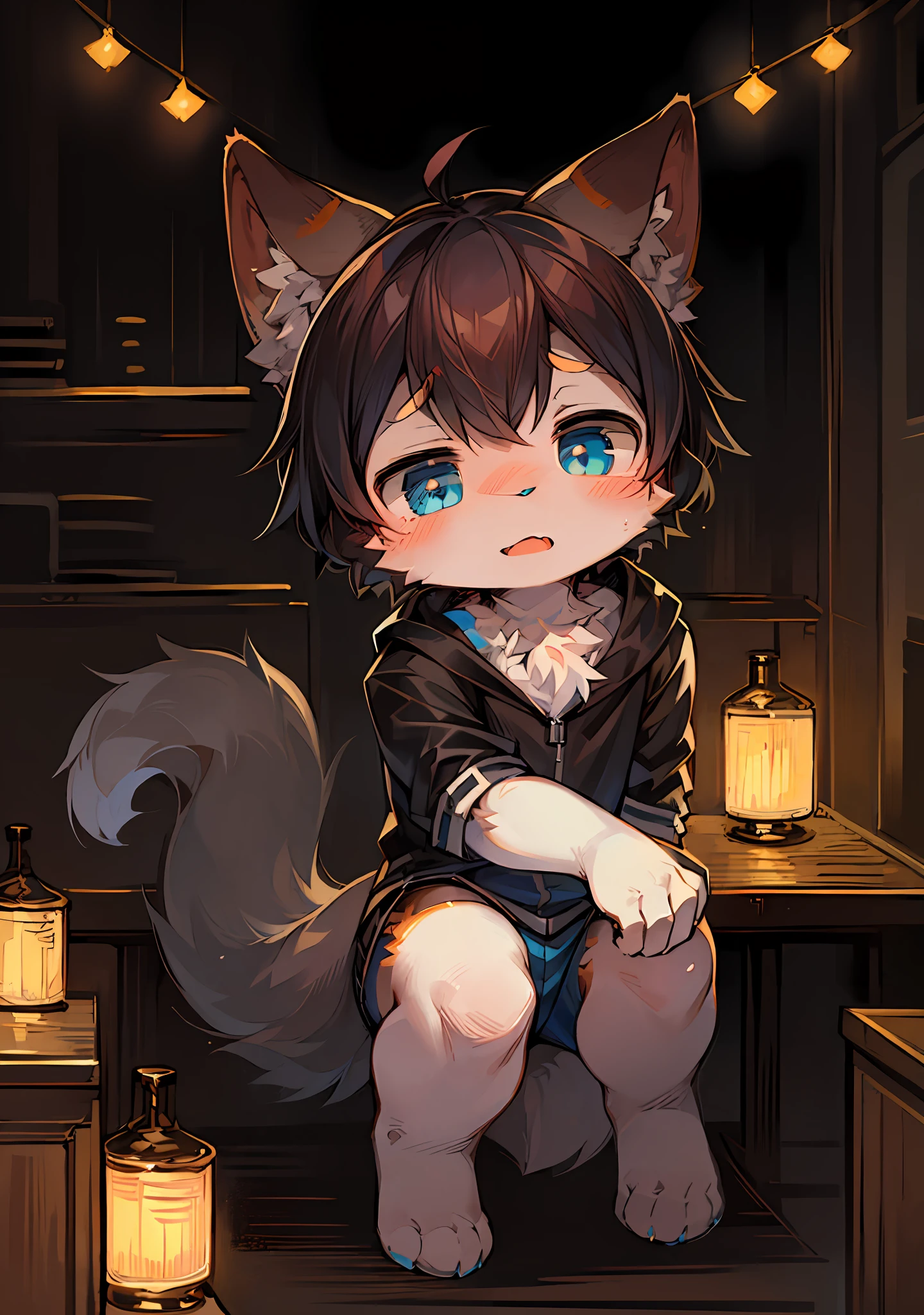 (Dark Environment: 0), Masterpiece, High Quality, Abstract Res, Digital Painting\ (Artwork), by Dagasi, Yupa, Kiyosan, (Anthro, Fluffy Fur, Character Focus: 1.1), Anthro Male Cat, Short Hair, Portrait, Bright eyes, panorama, character focus. (detailed background: 0.7), solo, furry, furry male, male focus, anthr, (full body fur, fluffy tail, white fur, blue eyes, black hair: 1.2), (long canid) daytime white fur all over