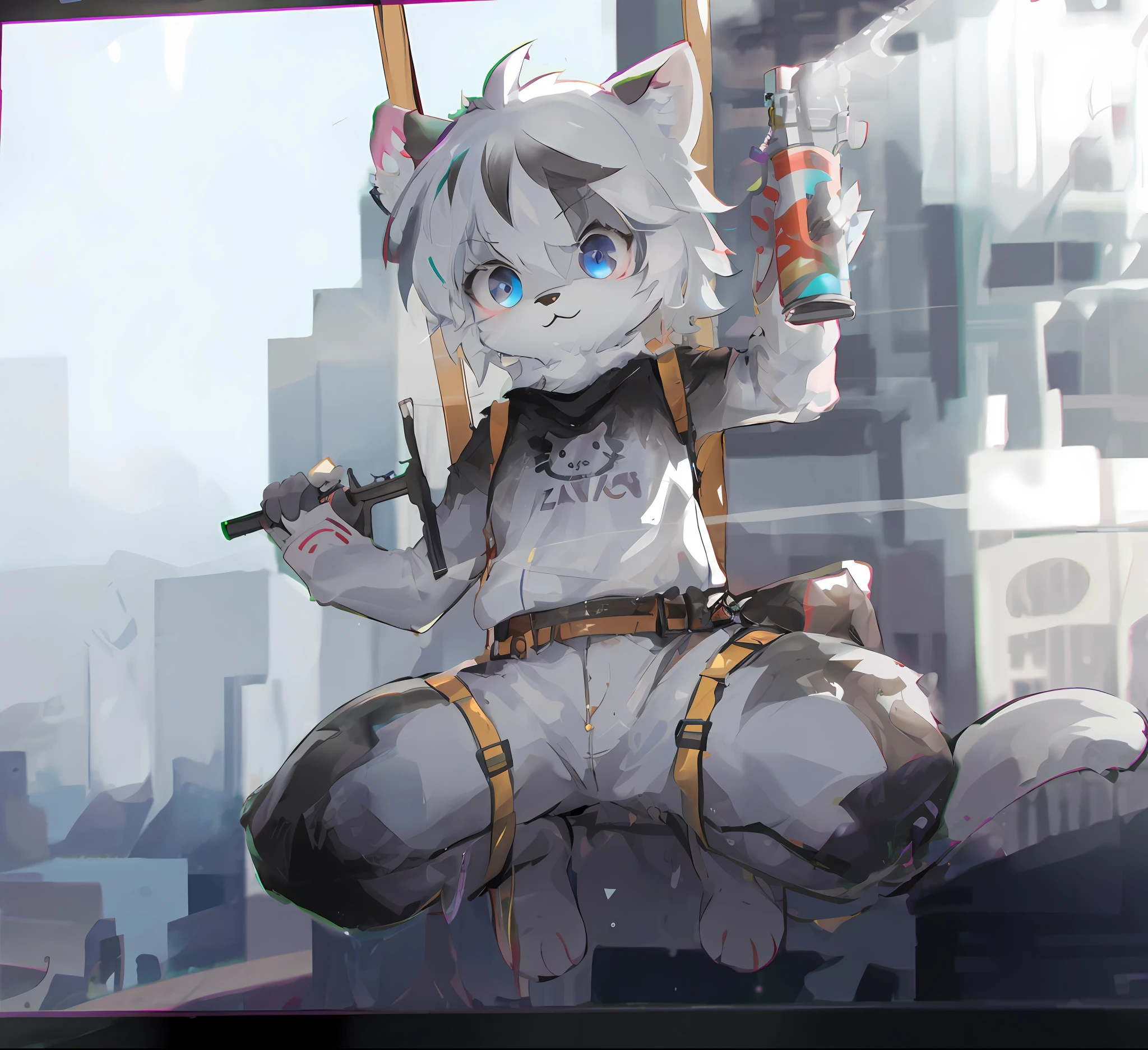 anime cat with gun and gun in hand sitting on a ledge, trending on artstation pixiv, guweiz on pixiv artstation, guweiz on artstation pixiv, from arknights, by Shitao, pov furry art, by Yuumei, high quality fanart, kawacy, zerochan art, cushart kenz