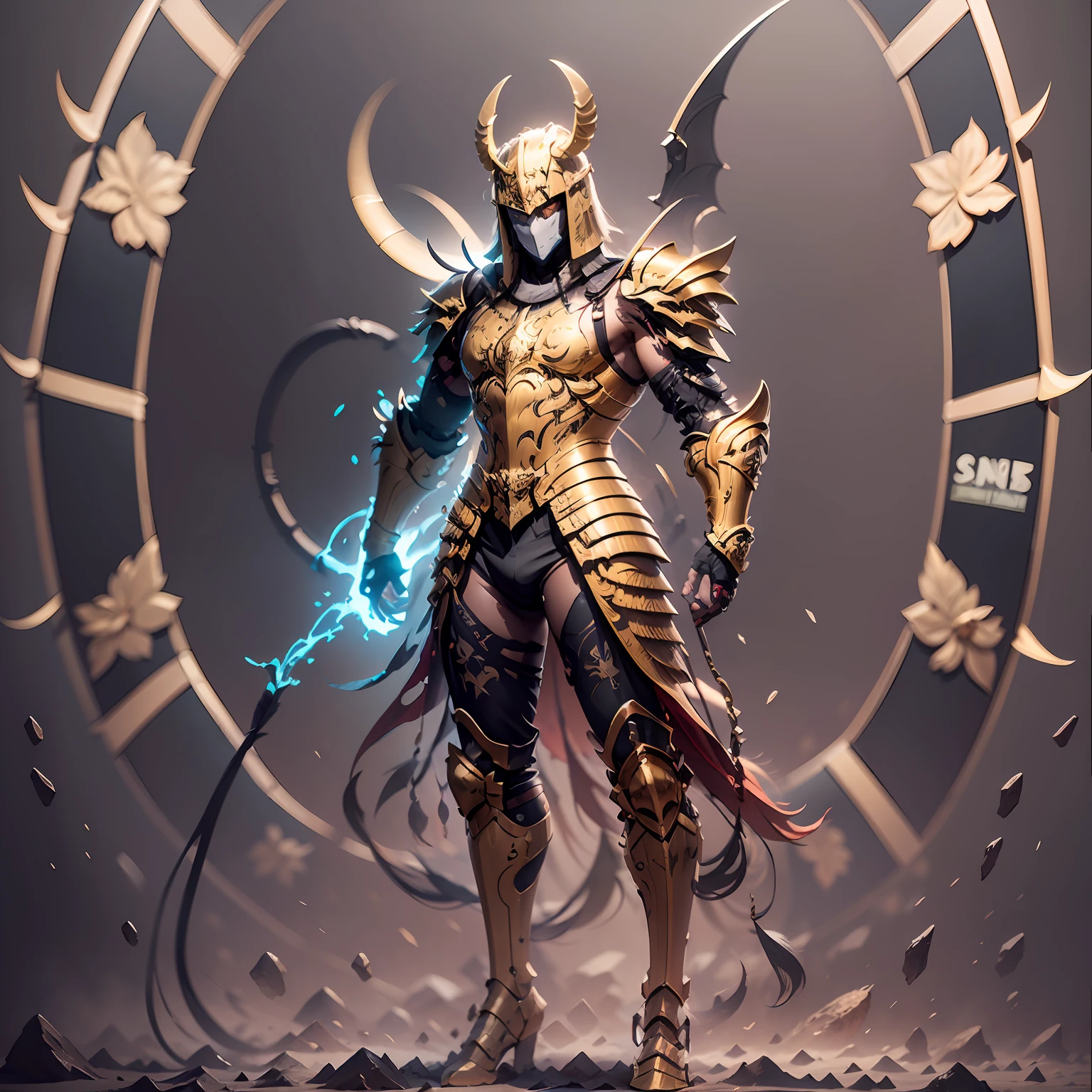 Full body view, background, 1, tattoo all: 1.5, gold armor, light painting, color, (light glow: 1.5), anti-aliasing, 5D