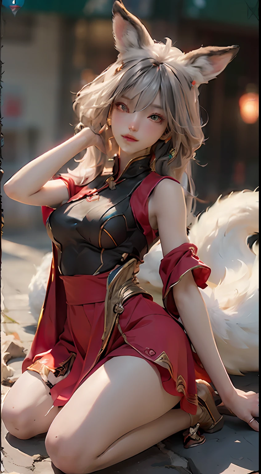 (Best Quality), (Masterpiece), (Details: 1.4), 3D, League of Legends, Game Characters, Fox, Nine-Tailed Fox, Delicate Fox Ears, HDR (High Dynamic Range), Ray Tracing, NVIDIA RTX, Super-Resolution, Unreal 5, Subsurface Scattering, PBR Textures