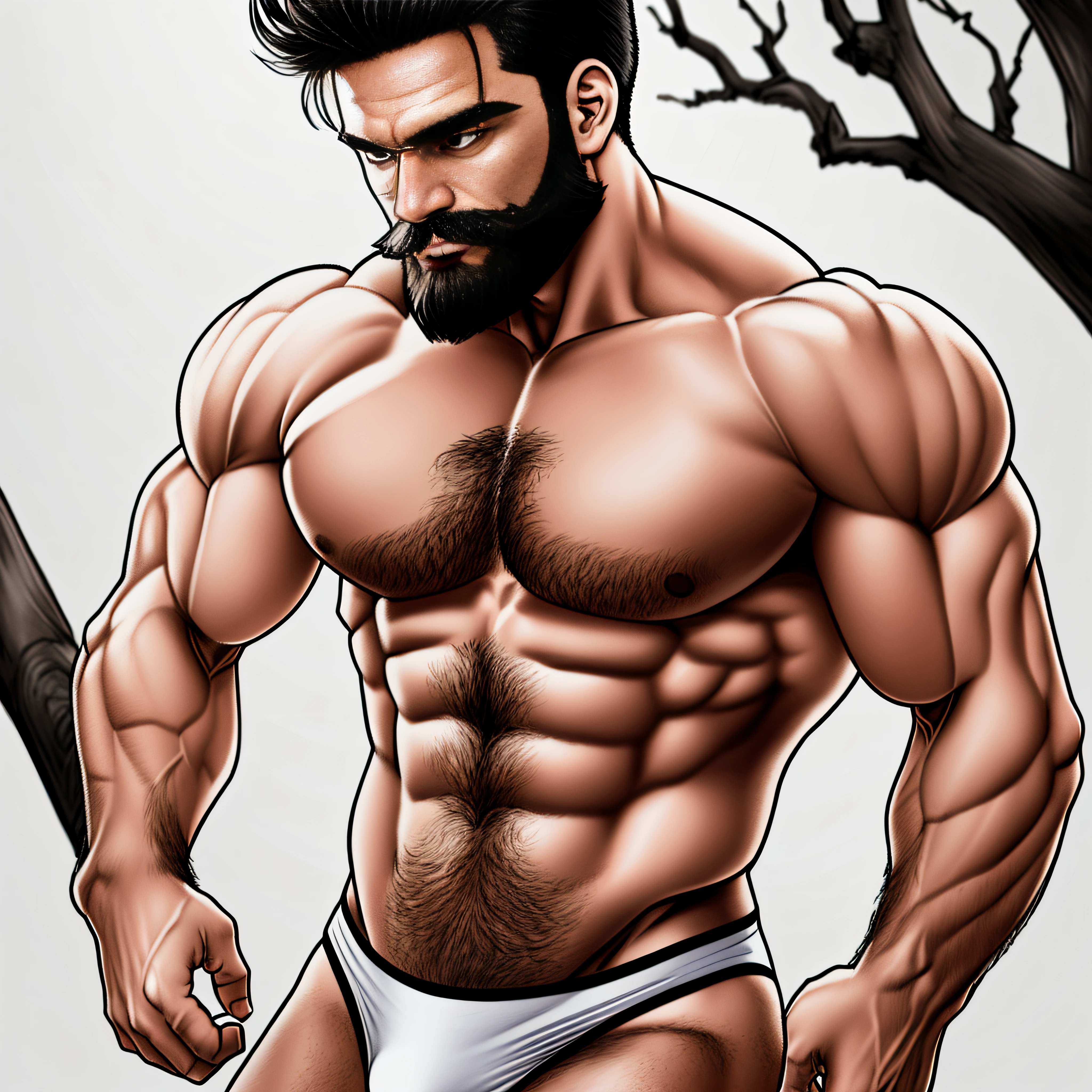 (by Yuko Yuguchi, 1.4), Yuko Higuchi, (by Yoh: 1.2), (Masterpiece, Best Quality, Official Fine Art, Beauty & Aesthetics: 1.2), (Super Detail), ((No : 1.2)) ((inch hair short, short beard stubble: 1.1)) ((Short hair, brush cut, 32 year old muscular man: 1.1)) Fine detail, best illustration, hand-drawn high quality, (high contrast), (Clean lines: 1.3), (Art), Line drawing, (Complex lines), Clear Lines, Fractal art, brushstrokes, Ukiyo-e style, (full-length portrait, tulle , Extreme close-up: 1.1), (Muscle man, white clear : 1.1) 1.1) (He's surrounded by dead trees: 1.1), supermodel's perfect features, full body show (short hair, beard stubble),  boy, surround composition, perfect pecs and abs, mysterious night, extremely  and  (adds detail), (detailed background: 1.2), (core,), high resolution, extreme detail ((super artistic, only wearing a white tulle , faintly visible internal structure: 1.2))（full-length portrait：1.2）