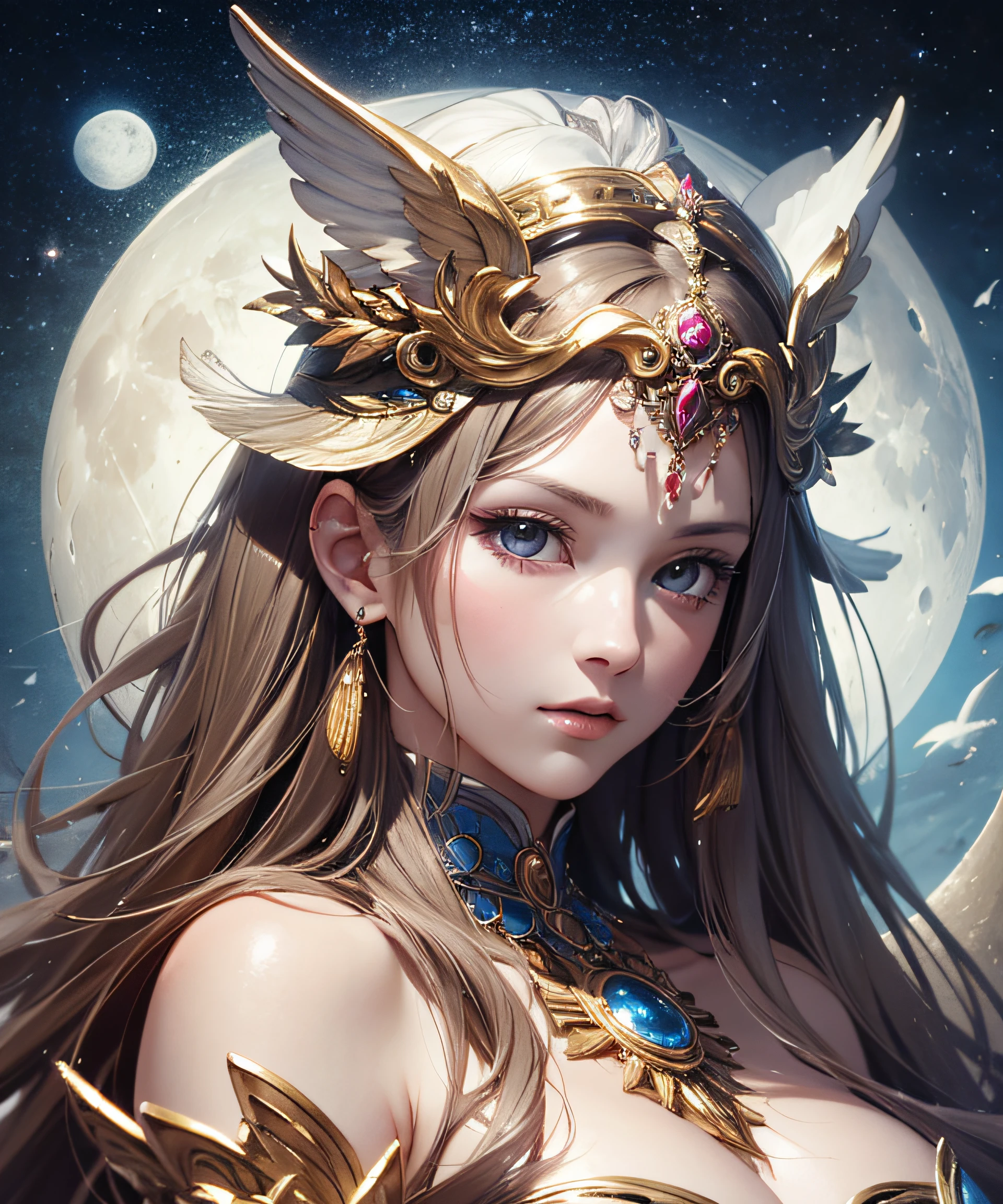 masterpiece, top quality, realistic, wallpaper, official art, goddess of the moon, artemis