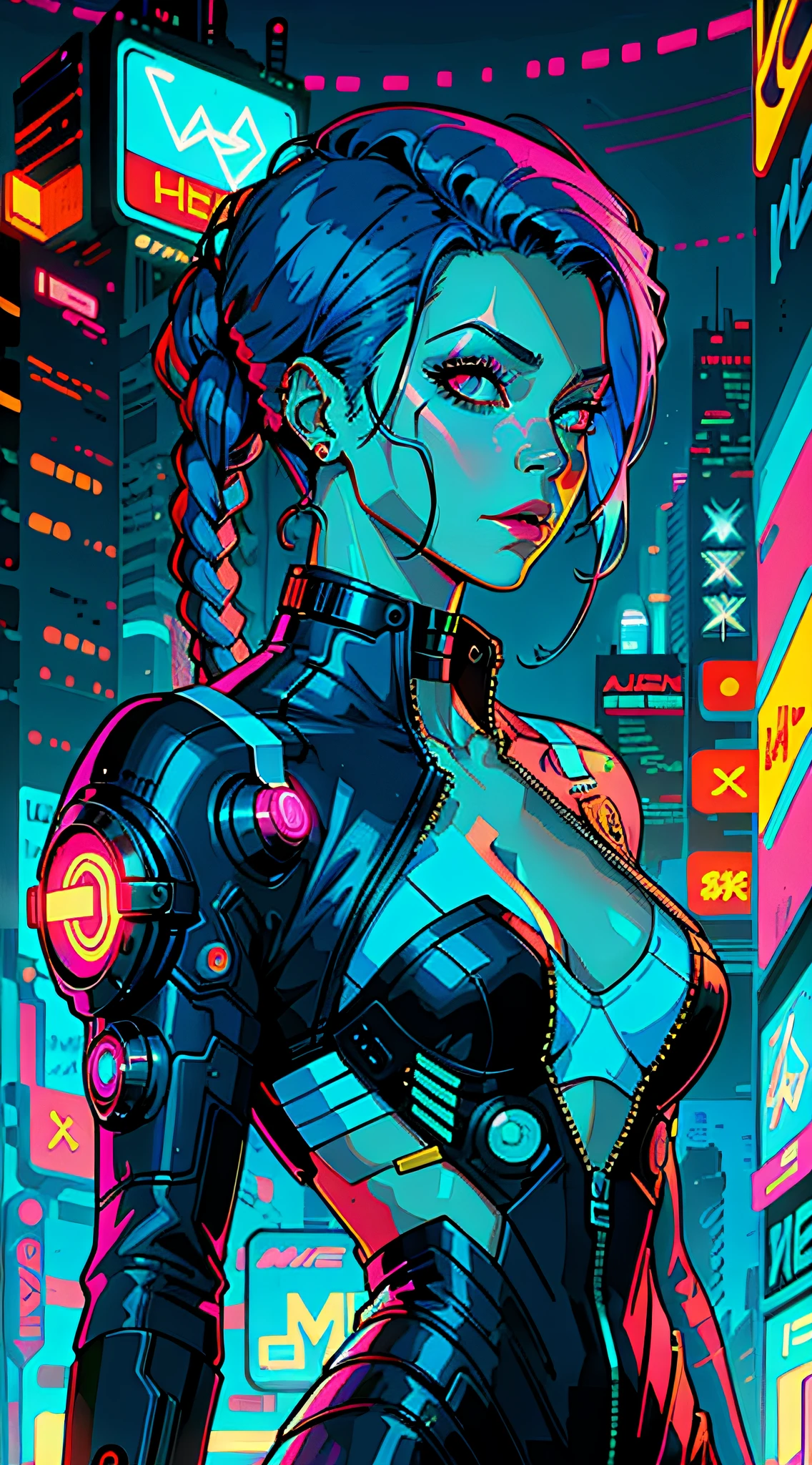 a digital painting of a woman with blue hair, cyberpunk art by Josan Gonzalez, behance contest winner, afrofuturism, synthwave, neon, glowing neon