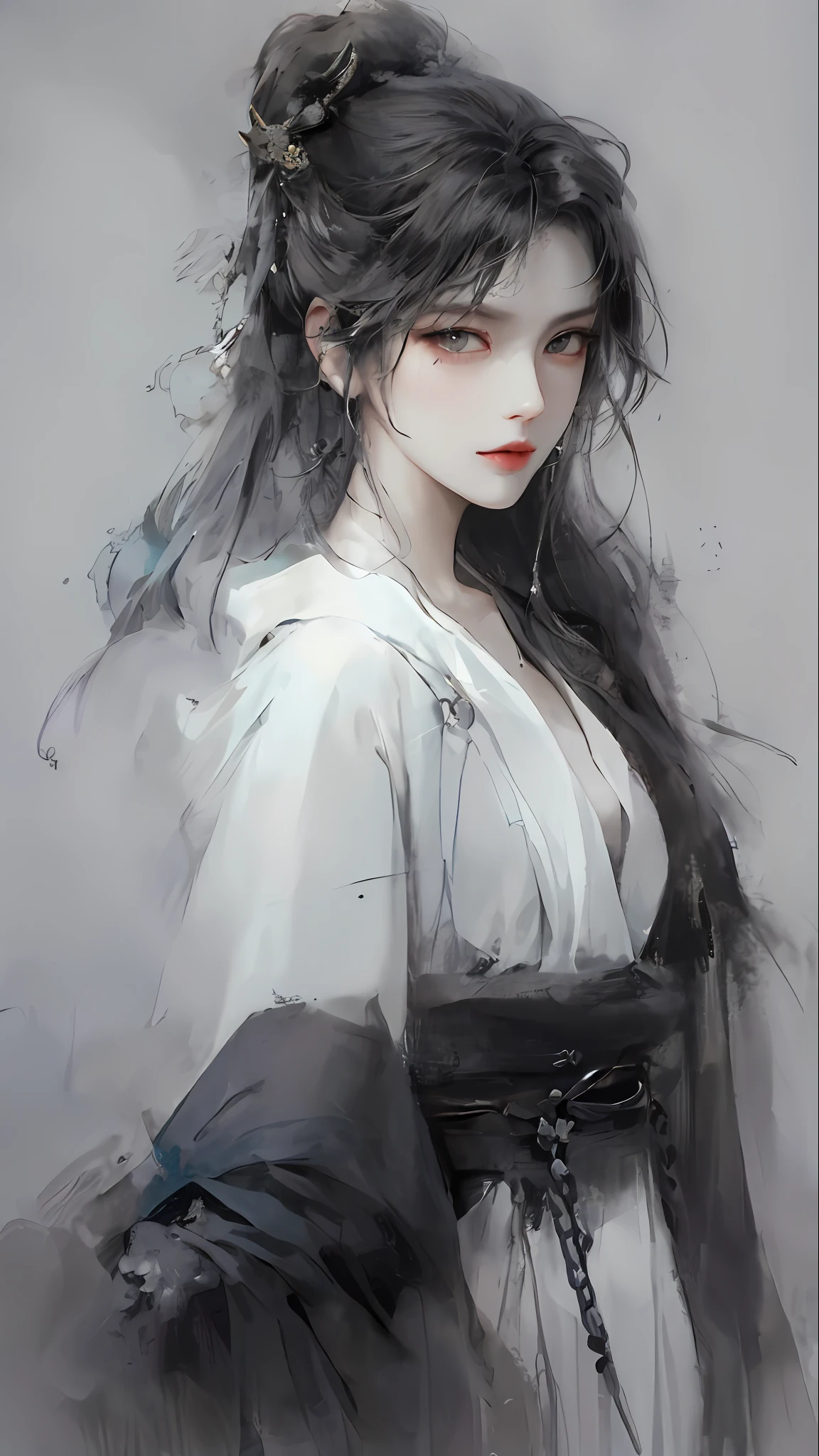 Masterpiece, close-up of a woman with white hair and white mask, beautiful figure painting, Guviz, Guviz style artwork, white-haired god, Yang J, epic exquisite character art, amazing character art, Fan Qi, Wu Zhun Shifan, Gu Vitz in pixiv art station, ancient style, mountains and rivers