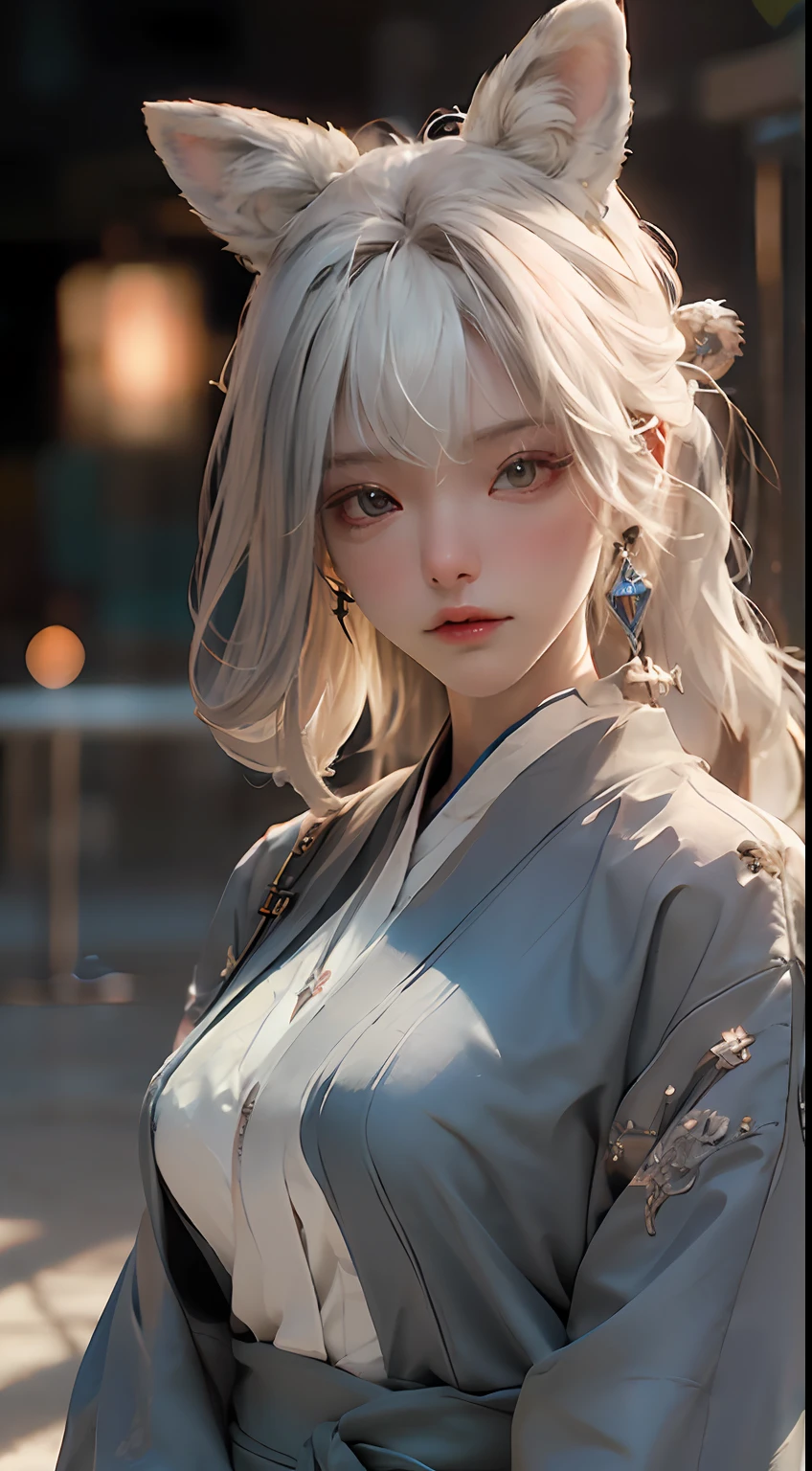 ((Best Quality)), ((Masterpiece)), (Detail: 1.4), 3D, Nine-Tailed Fox, Delicate Fox Ears, HDR (High Dynamic Range), Ray Tracing, NVIDIA RTX, Super-Resolution, Unreal 5, Subsurface Scattering, PBR Texture, Post-processing, Anisotropic Filtering, Depth of Field, Maximum Clarity and Sharpness, Multi-layer Texture, Albedo and Highlight Mapping, Surface Shading, Accurate Simulation of Light-Material Interactions, Perfect Proportions, Octane Render, Bicolor Light, Large Aperture, Low ISO, White Balance, Rule of Thirds, 8K RAW,