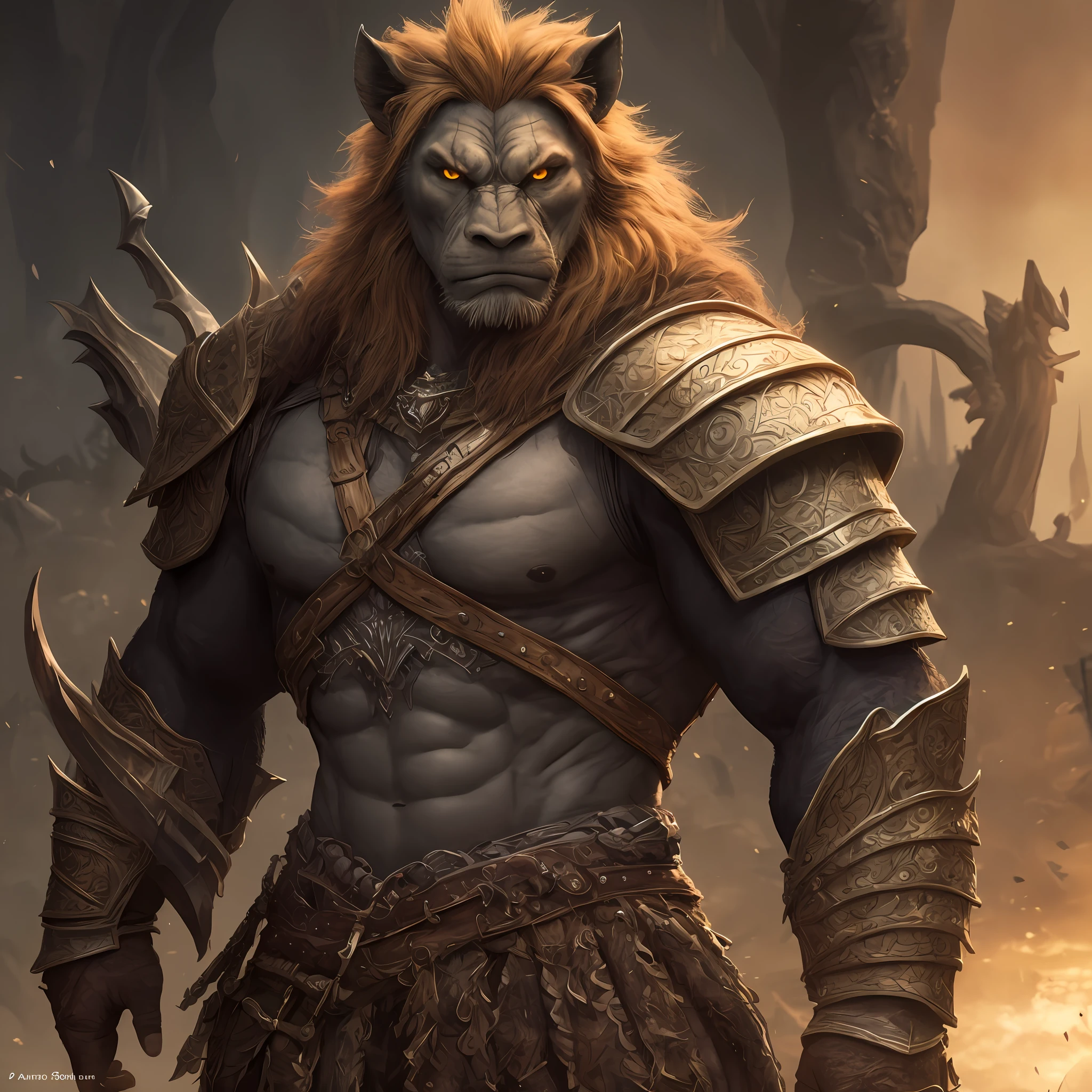 An orc with lion-like features and fantastic armor --auto