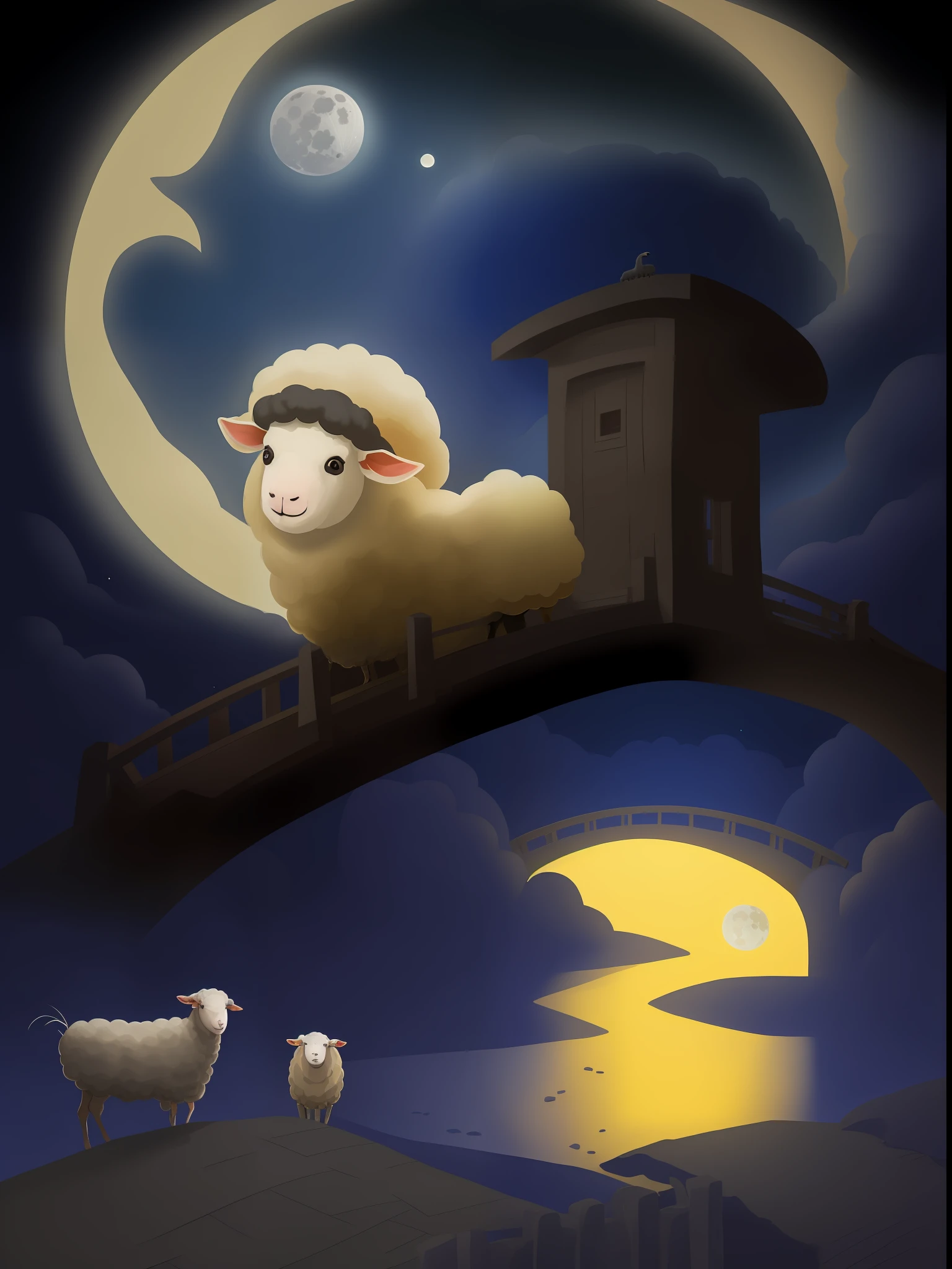 A bridge of light appears, and a sheep enters the world of the moon