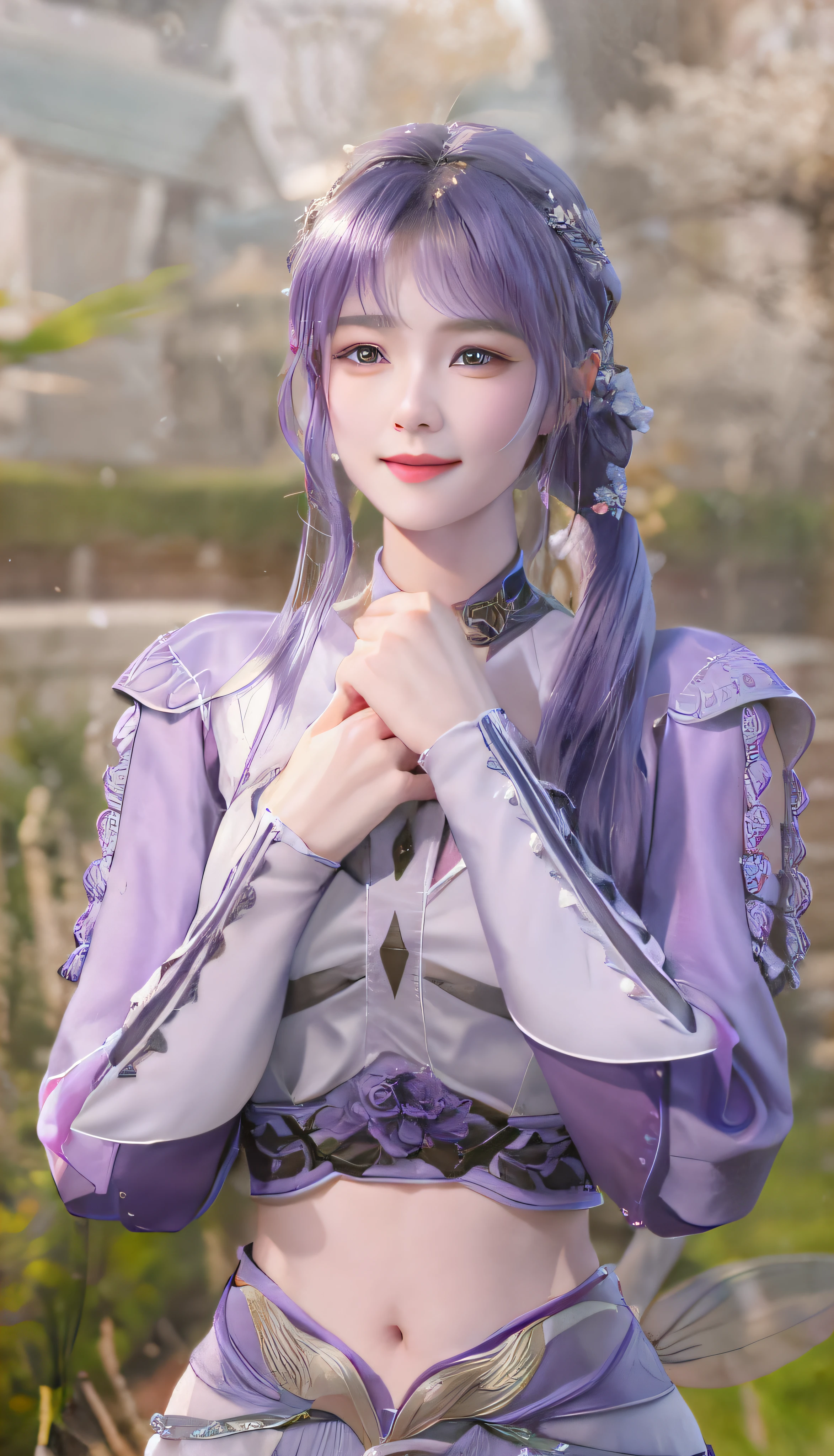 A close-up of a person in purple costume and purple hair, seductive princess knight, beautiful woman with violet skin, giggling character, ultra-detailed fantasy character, Yunling, full body fairy, Hirase Jinyao, beautiful and elegant queen, portrait of the queen, beautiful woman with gorgeous robes,