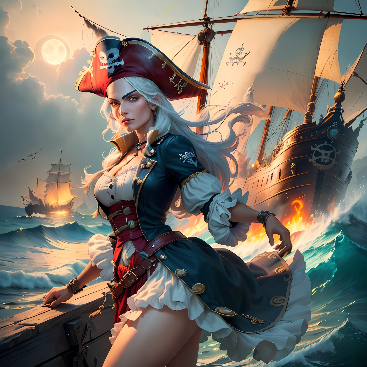 A very bad pirate, armed with a machete, one-eyed, with an eye patch, very evil, tarot card style, crippled