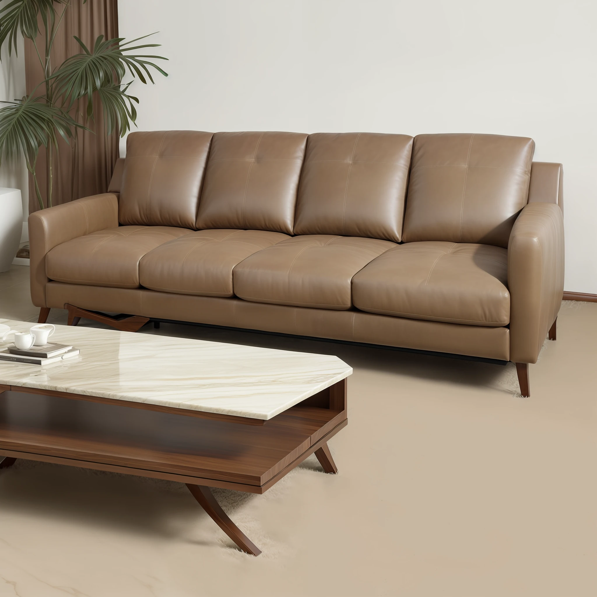 There is a sofa and a table in the room, placed in a large living room, relax on a modern sofa, leather sofa, placed in the living room, leather sofa, leather sofa, sofa vibration and melting, sofa, elegant, large sofa, lying on expensive sofa, sofa, list picture, overhead view, product introduction photos, marble coffee table
