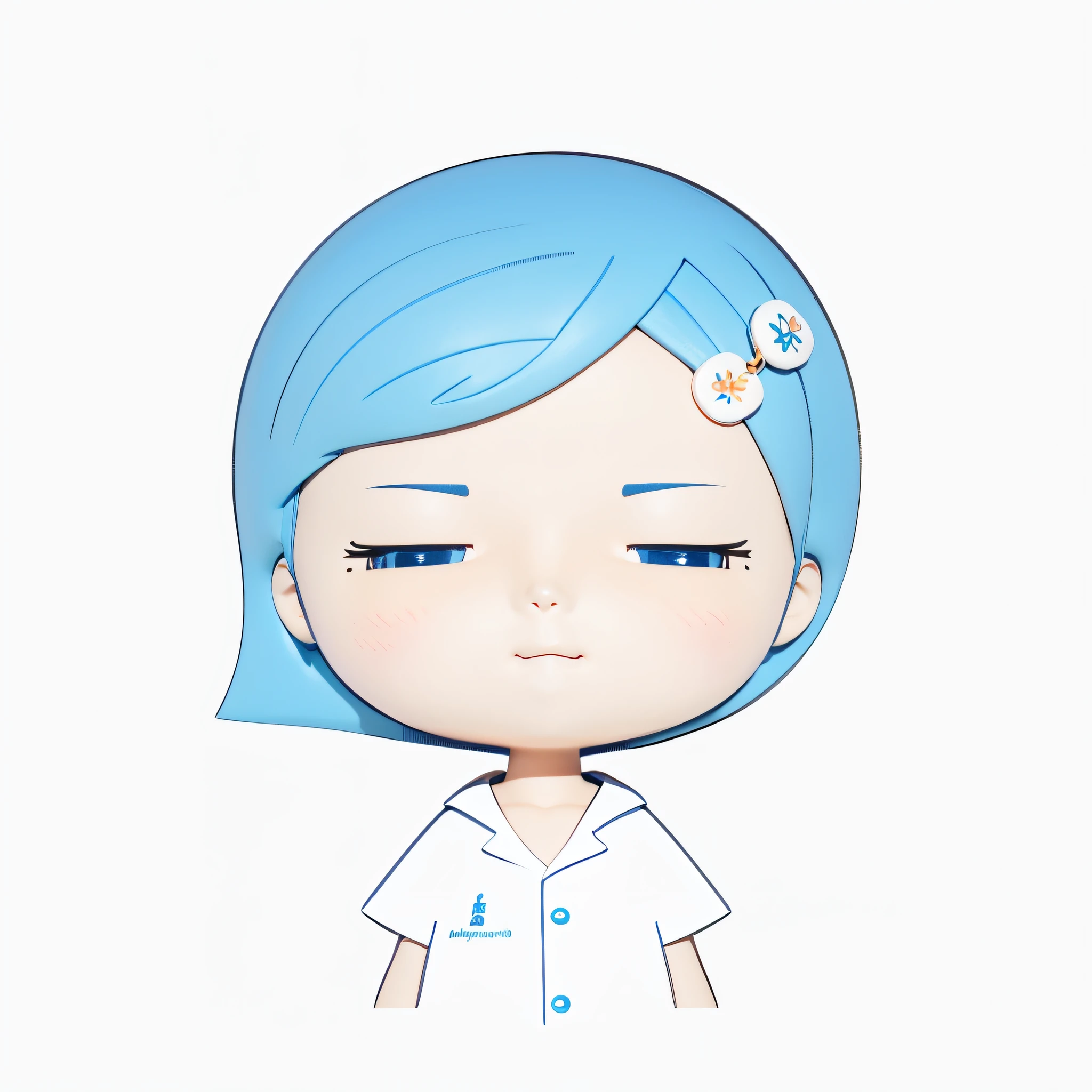 cartoon girl with blue hair and a flower in her hair, little angry girl with blue hair and unhappy expression, render a cute 3d anime girl, cute characters, 3d illustration, 3d illustration, short blue hair woman, kawaii realistic portrait, blue hair girl blue eyes, blue hair, short hair, no headdress, white doctor white coat clothes, (beautiful detail eyes), (beautiful detail face), (Clean background: 1.1), bright, background, Disney style, fine gloss, fantastic, cute, pop martin LP, high detail, super high quality, bright colors, model blind box toy, 3d rendering, OC rendering, c4d, best quality, 8k, bright, front light, face shot, fine light, super detox, (all bodies: 1.3) --auto --s2
