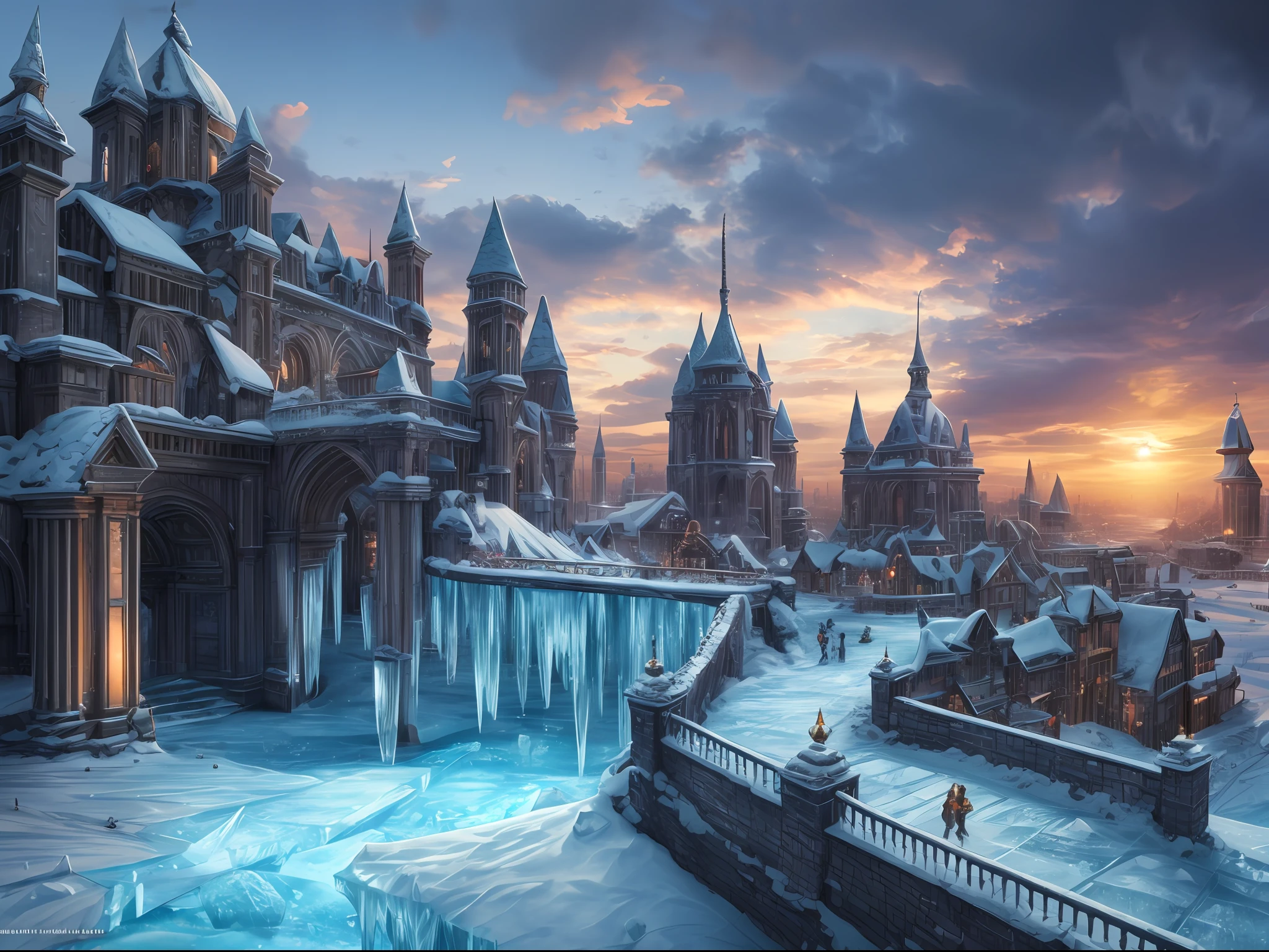Masterpiece, Best Quality, Detailed Details, Sunpunk AI Ruined City, Frozen, (Ice Age: 1.5)