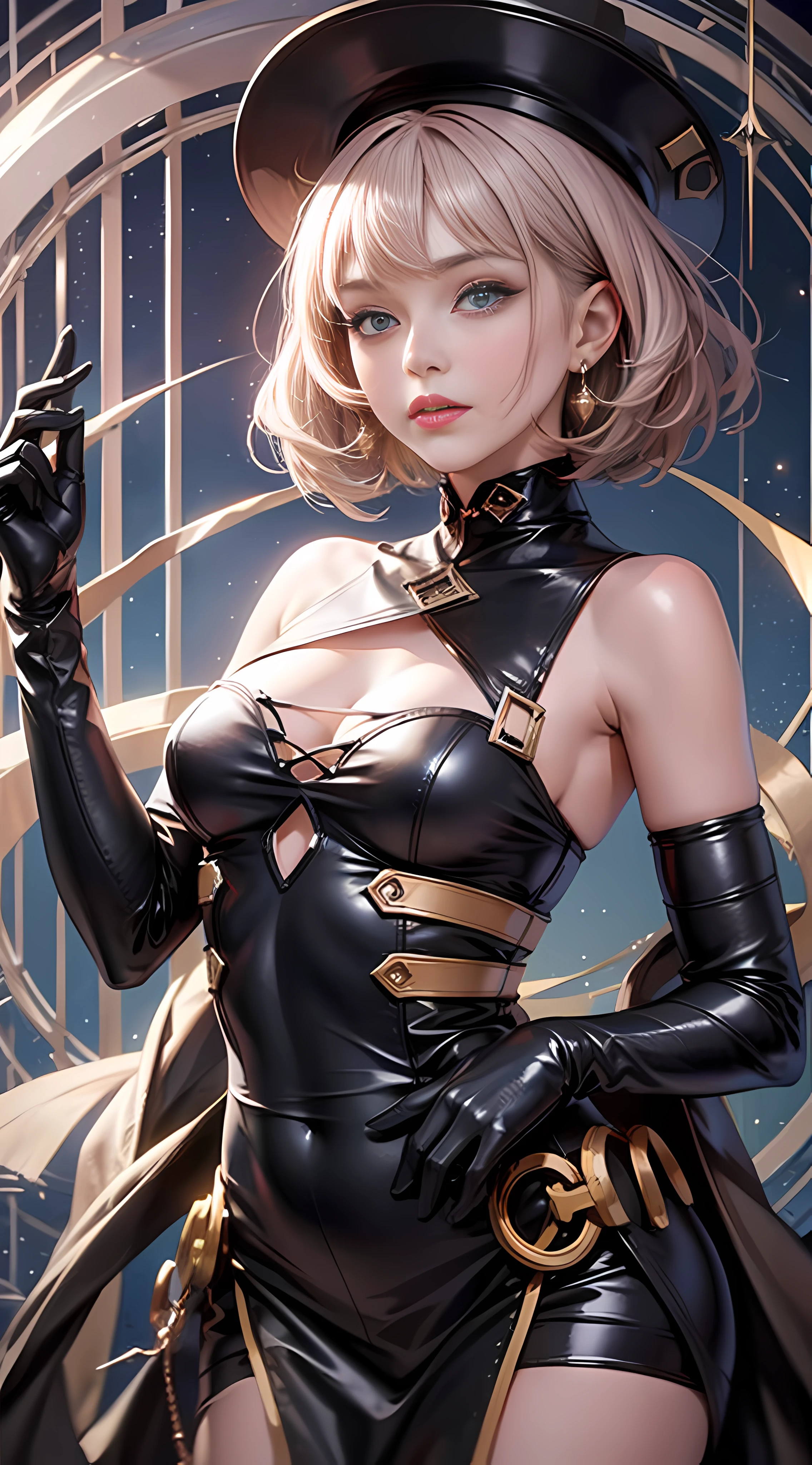 Best quality, 1 girl, KDA, solo, long hair, short hair, dress, do not miss fingers, upper body
