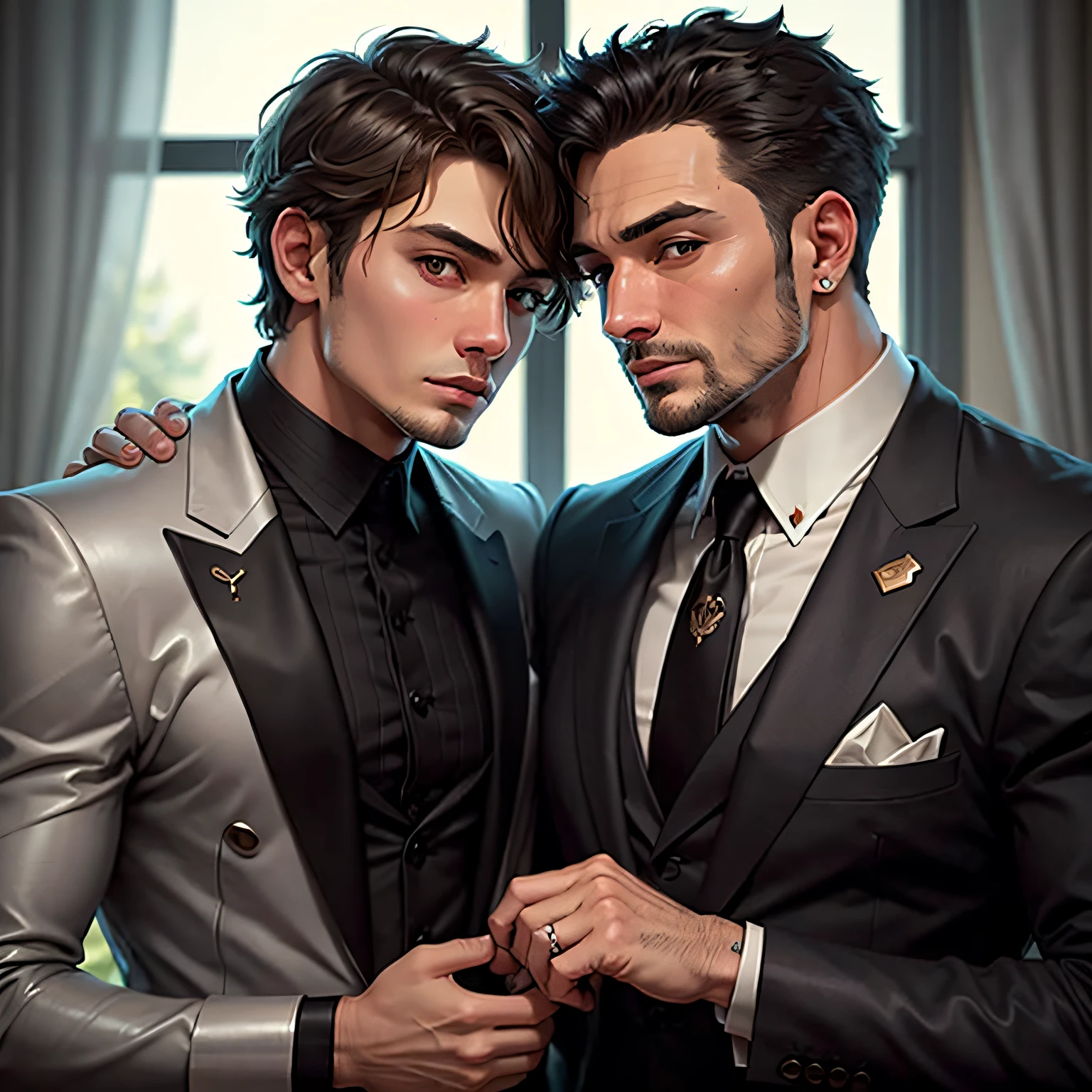 There are two men in suits standing next to each other - SeaArt AI