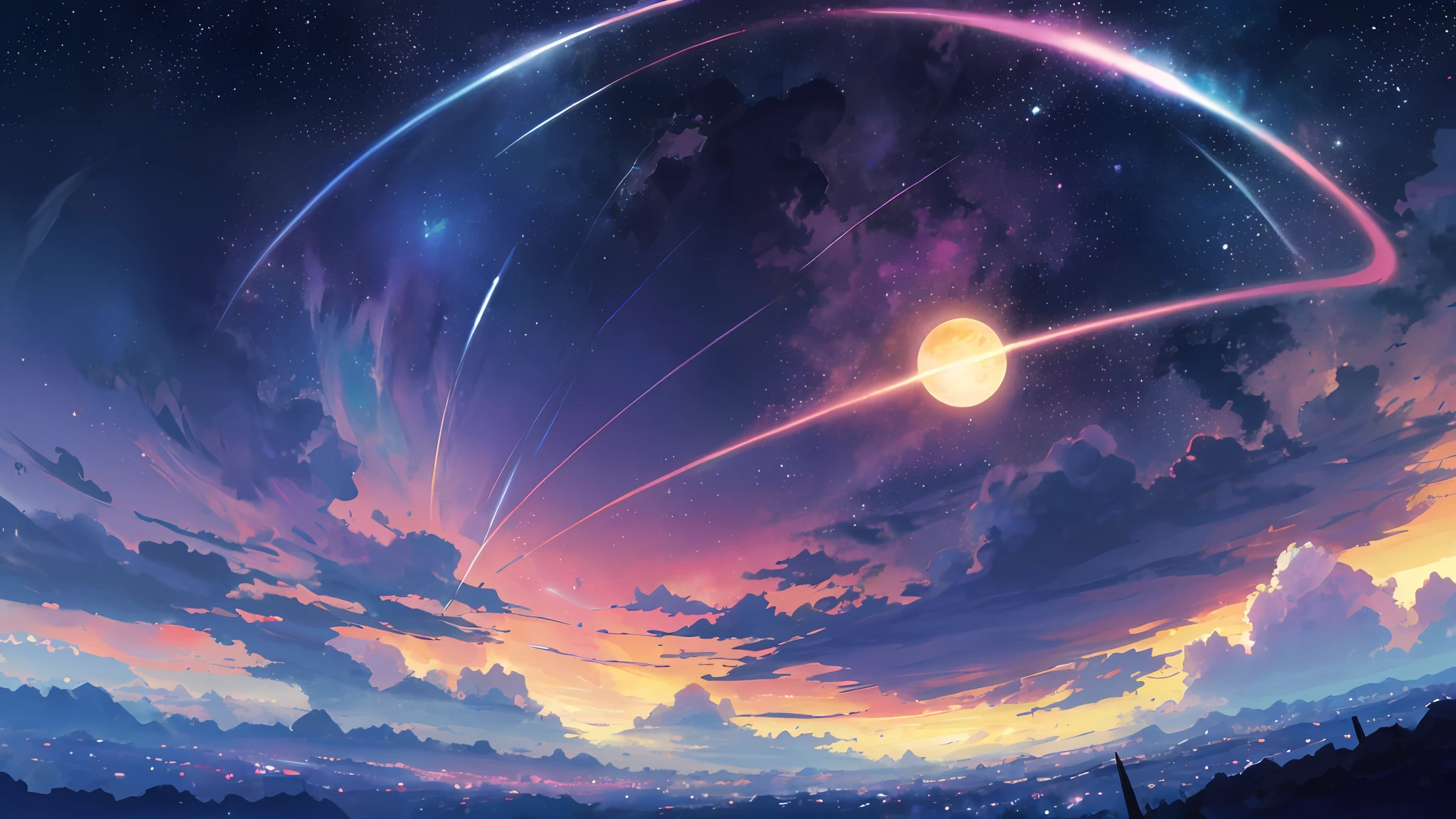 anime - style scene of a beautiful sky with a star and a planet, cosmic skies. by makoto shinkai, anime art wallpaper 4k, anime art wallpaper 4 k, anime art wallpaper 8 k, anime wallpaper 4k, anime wallpaper 4 k, 4k anime wallpaper, anime sky, amazing wallpaper, anime background, heaven planet in background, anime background art