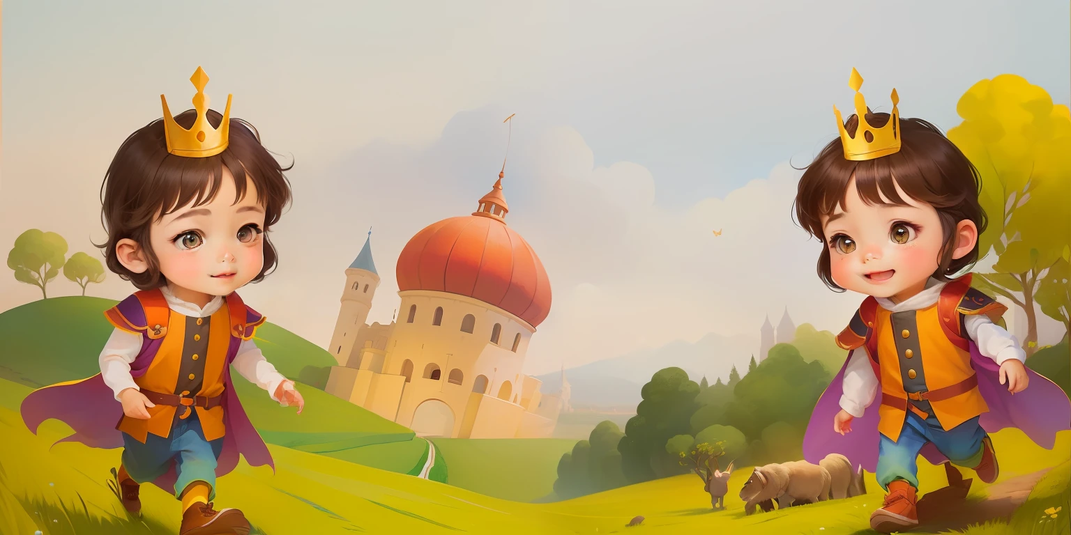 there are two children dressed in costumes walking in a field, story book illustration, storybook illustation, children book illustration, kids book illustration, storybook illustration, childrenbook illustration, cute storybook illustration, a storybook illustration, children’s book illustration, illustration for children, children's book illustration, childrens book illustration, fairytale illustration, story book design