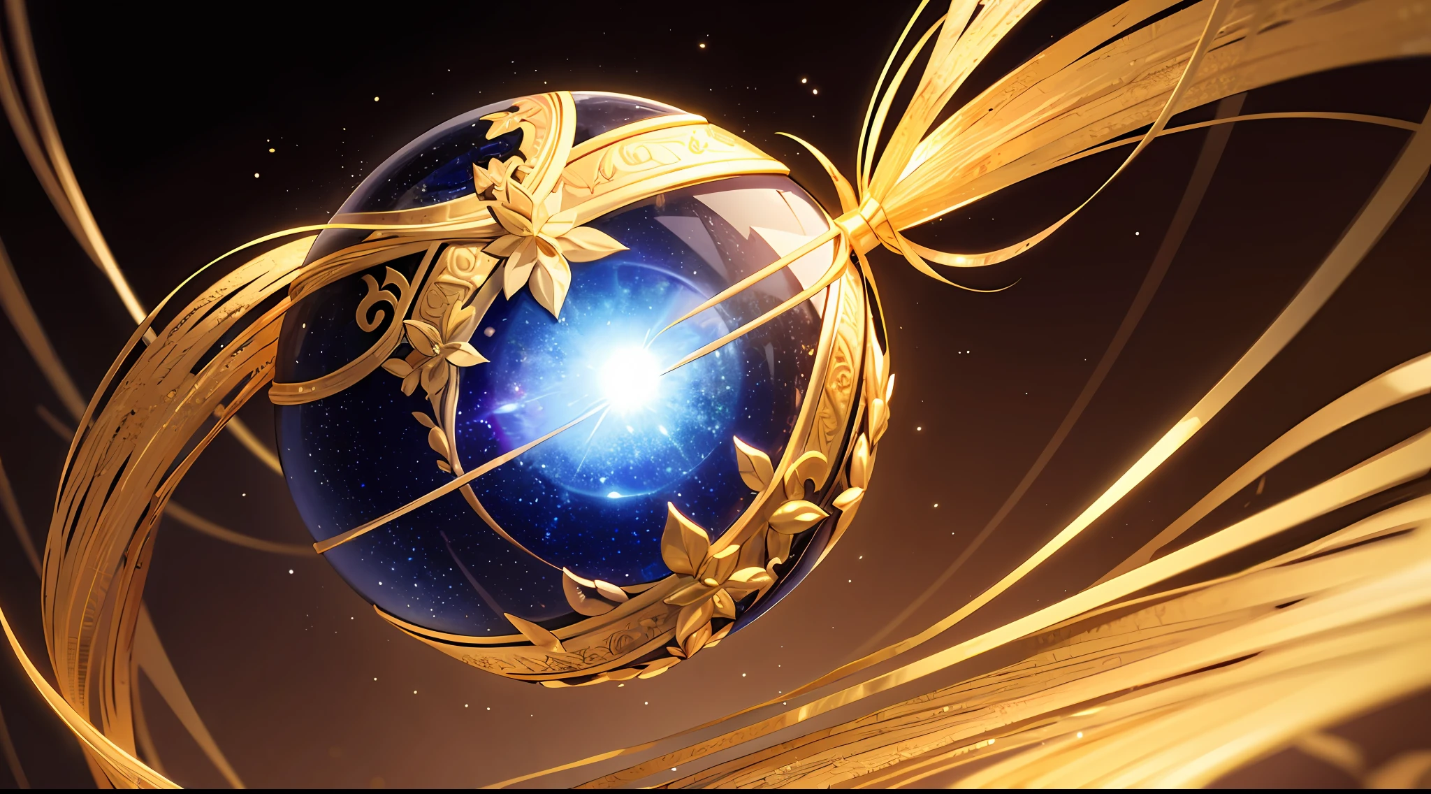 Globular crystal, golden streamer, magic, monotonous background,