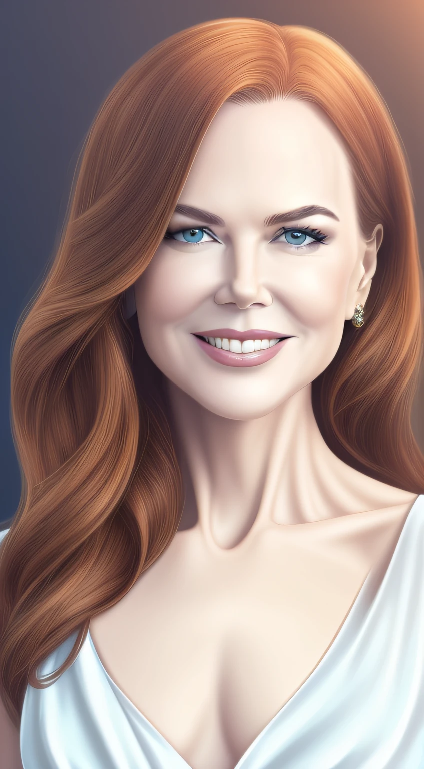 1woman, very Nicole Kidman, beautiful skin, smile, serious, confident, convincing, portrait, front look, 4k, high-res, best quality, illustration --auto