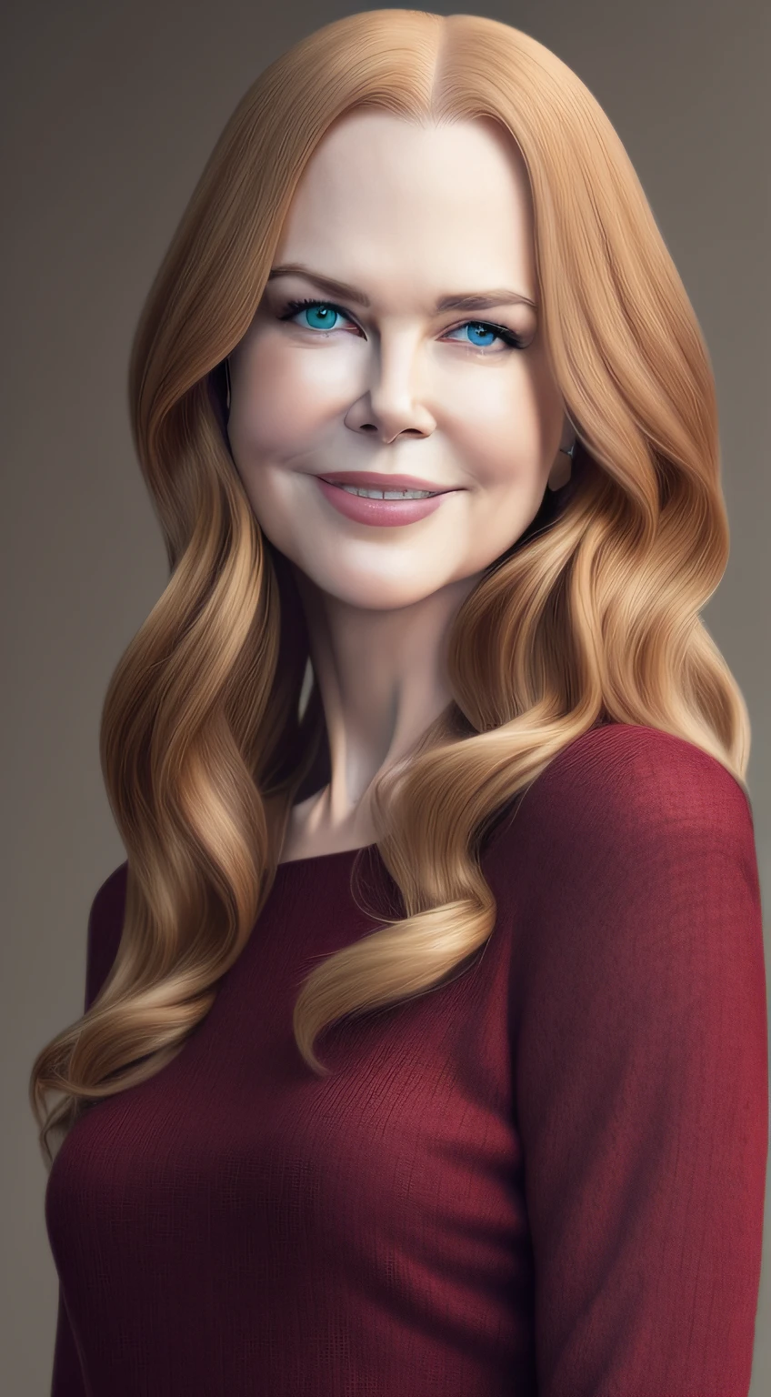 1woman, very Nicole Kidman, beautiful skin, smile, serious, confident, convincing, portrait, front look, 4k, high-res, best quality, illustration --auto